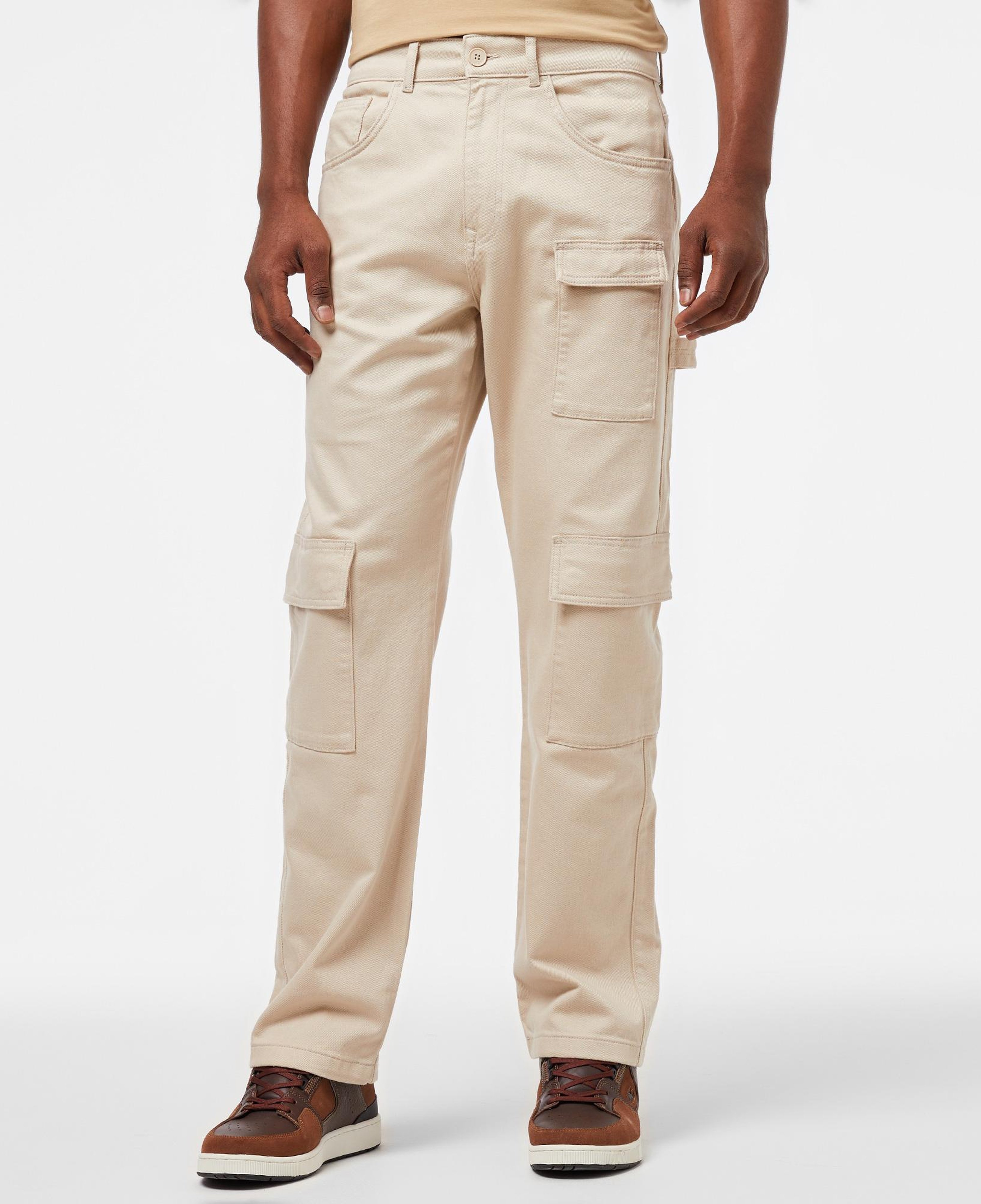 Erkek Relaxed Fit Krem Kargo Pantolon