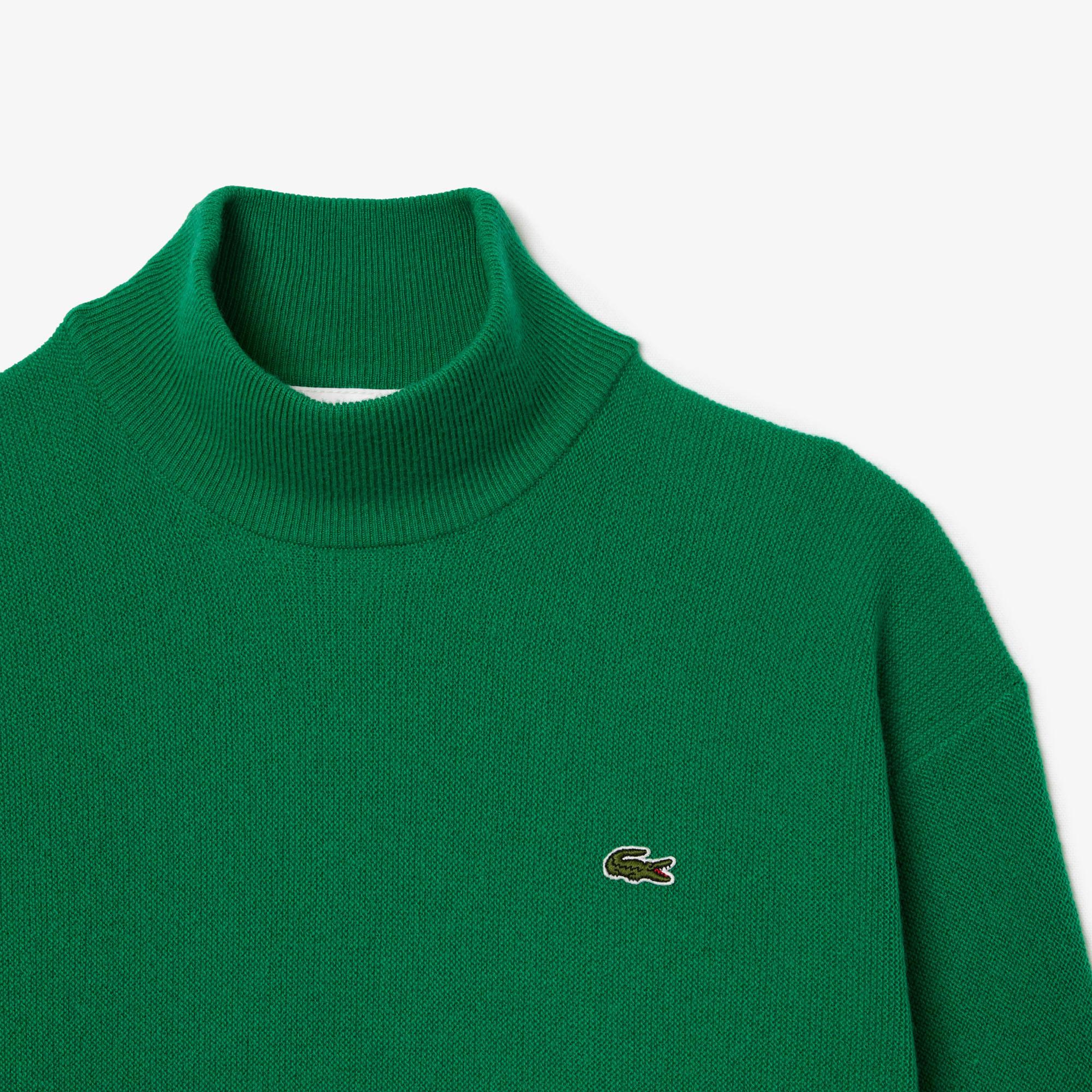 Lacoste Kadın Relaxed Fit Dik Yaka Yün Yeşil Triko