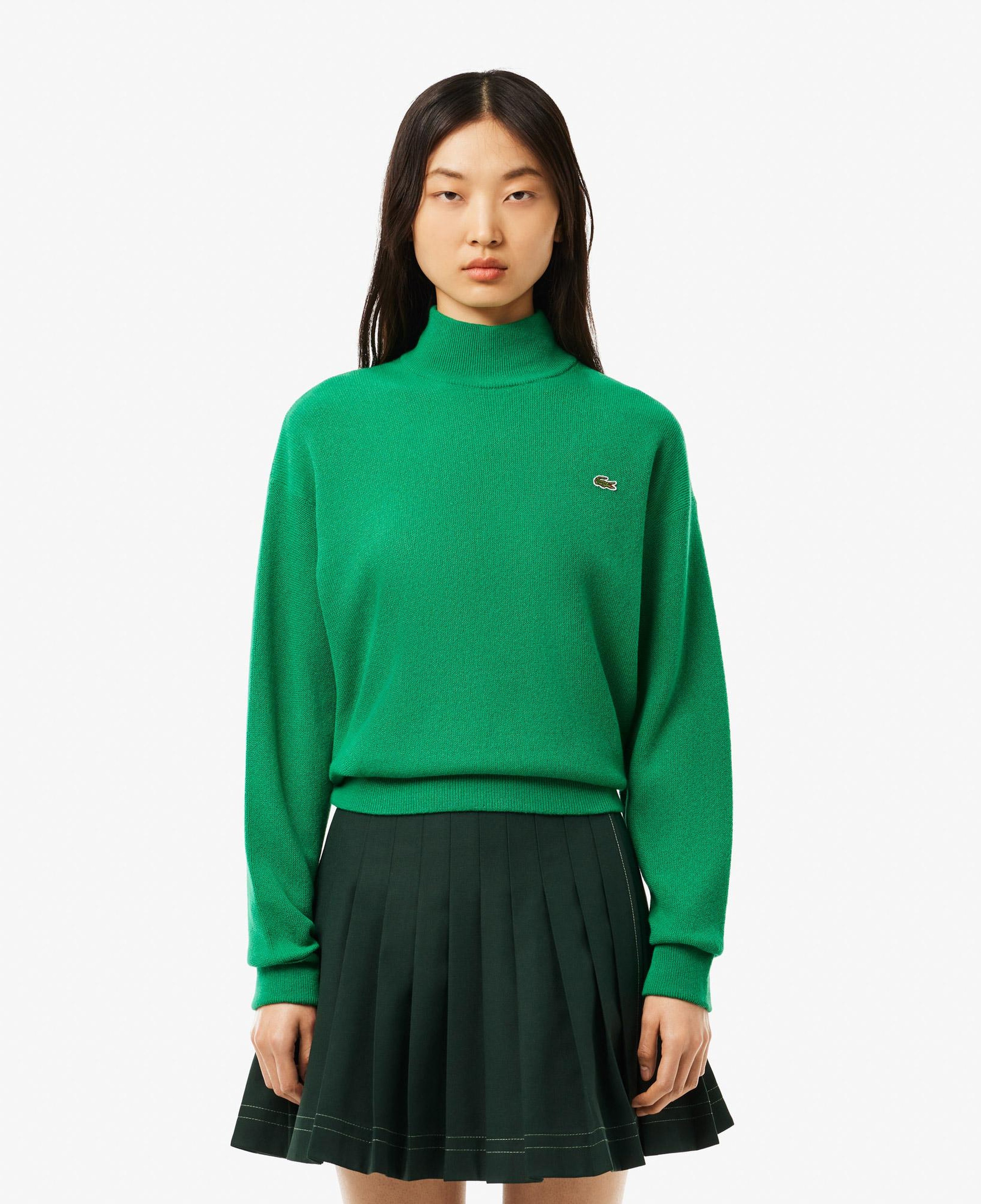 Lacoste Kadın Relaxed Fit Dik Yaka Yün Yeşil Triko