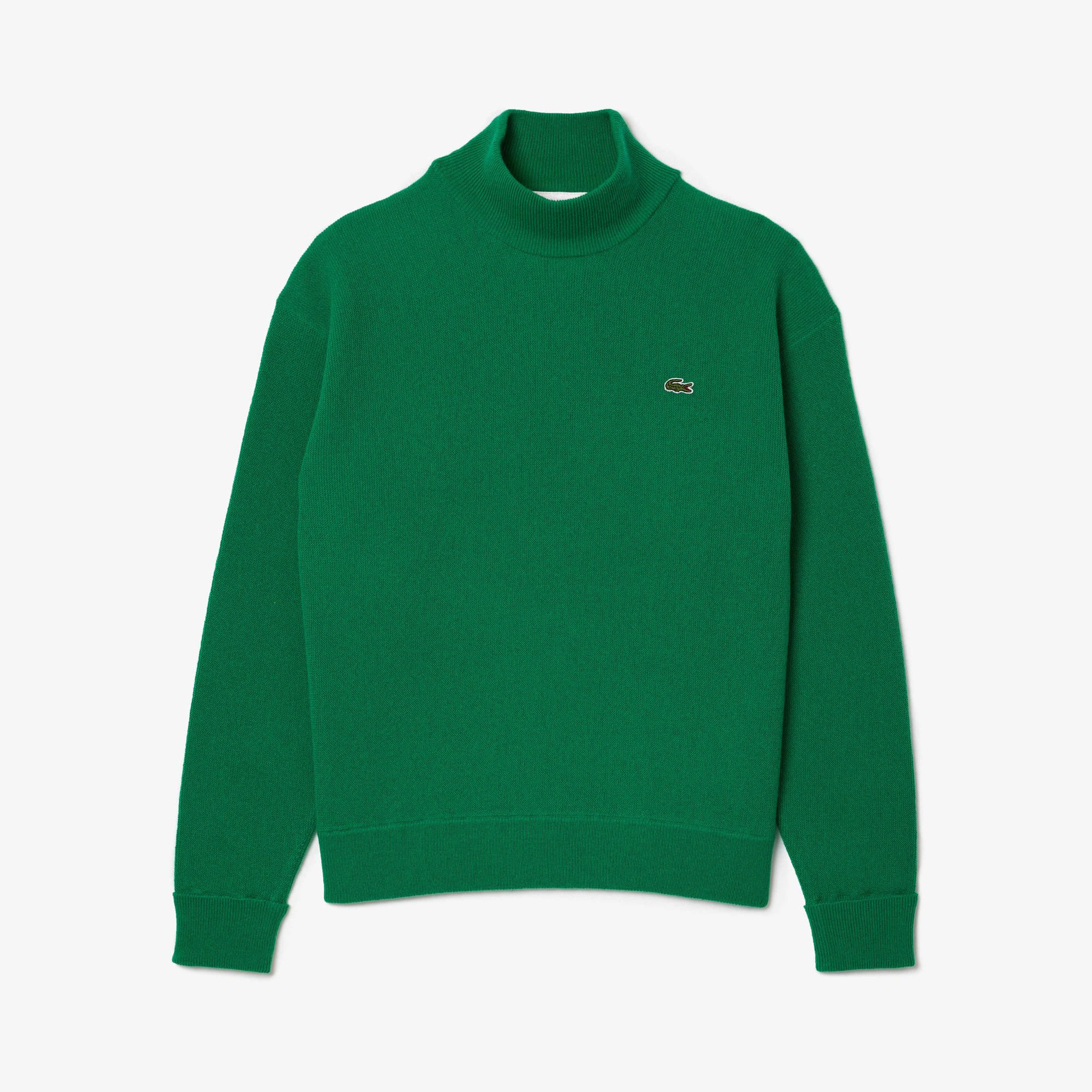 Lacoste Kadın Relaxed Fit Dik Yaka Yün Yeşil Triko