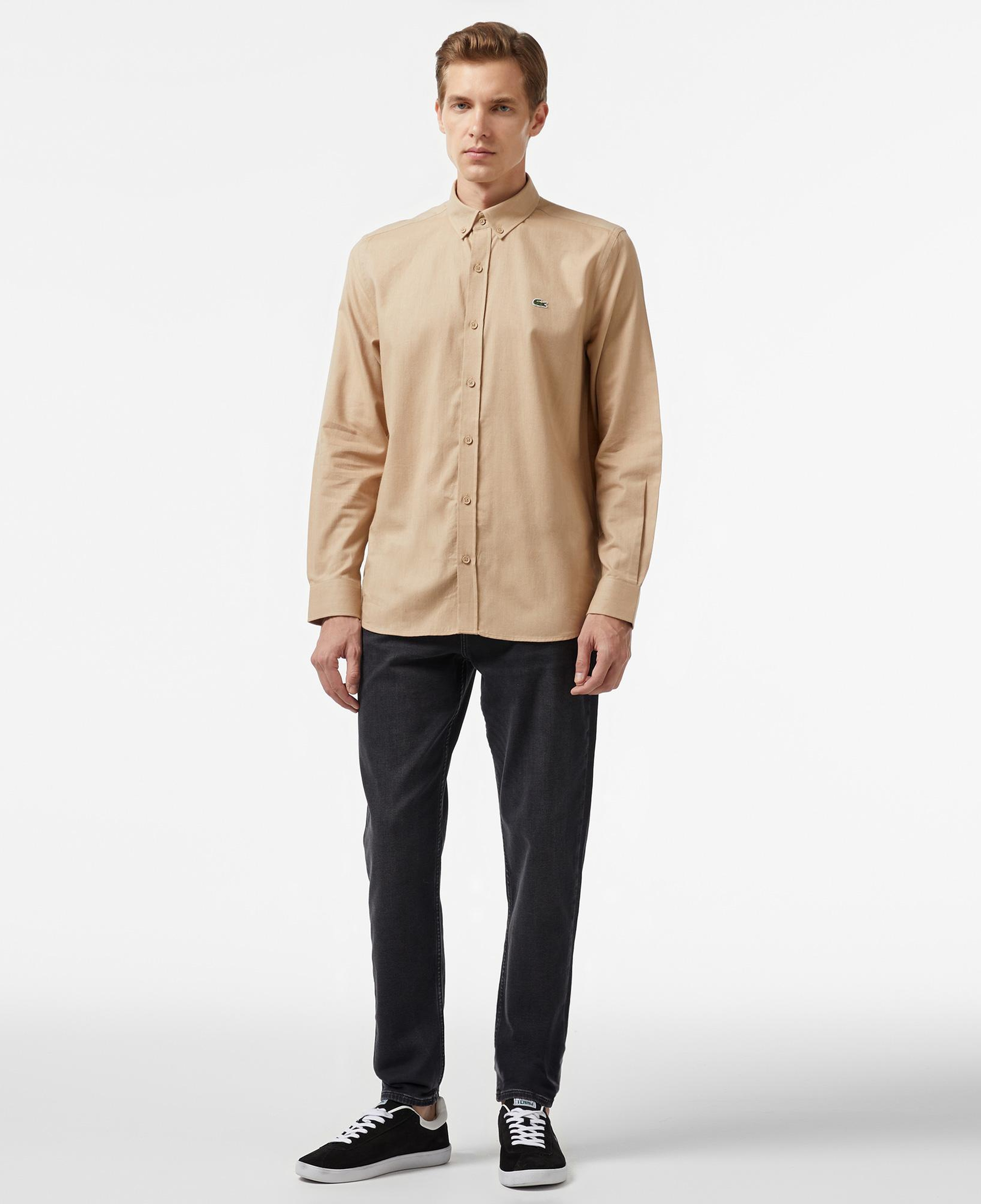 Erkek Slim Fit Düğmeli Yaka Kahverengi Gömlek
