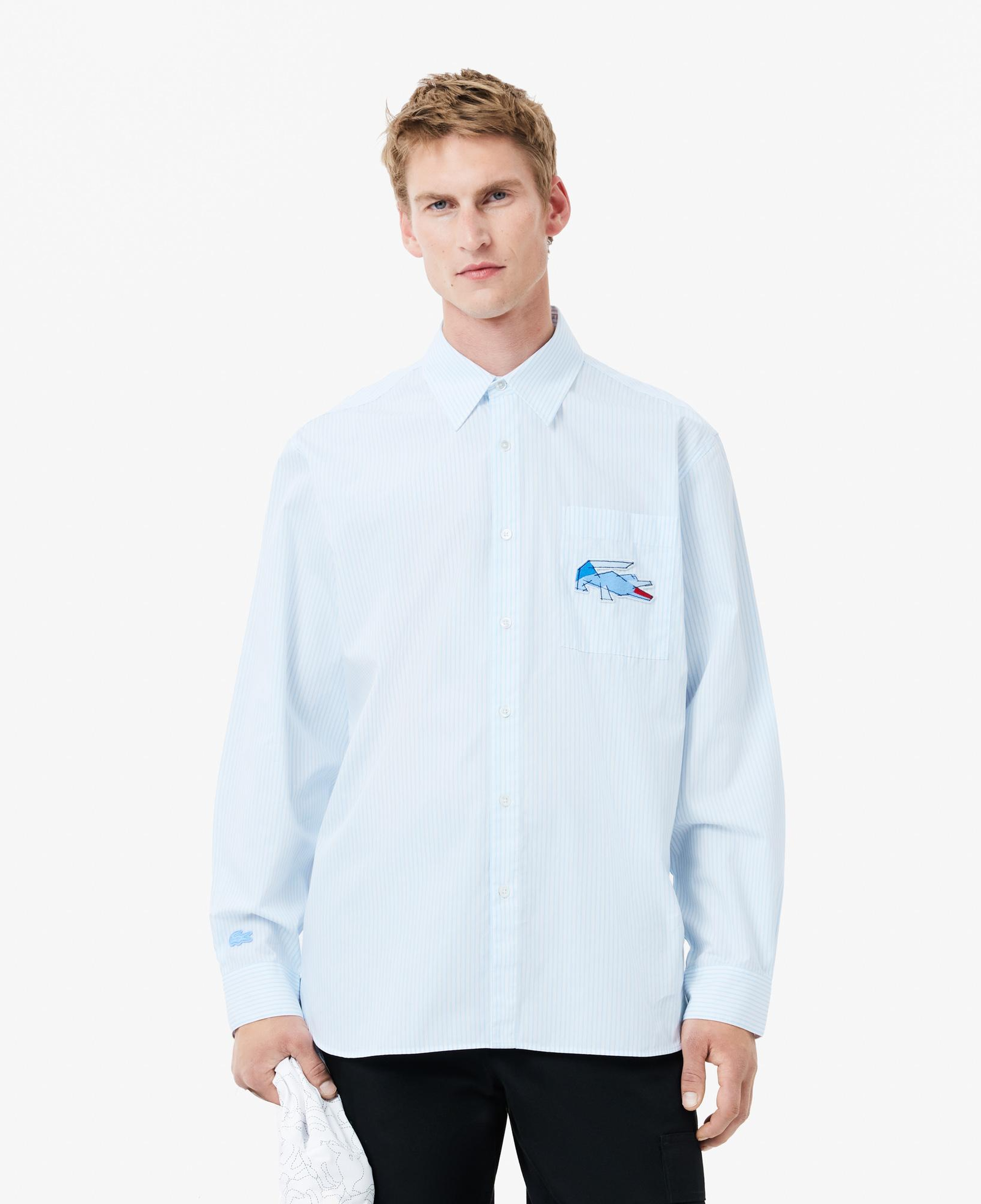 Erkek Relaxed Fit Çizgili Mavi Gömlek