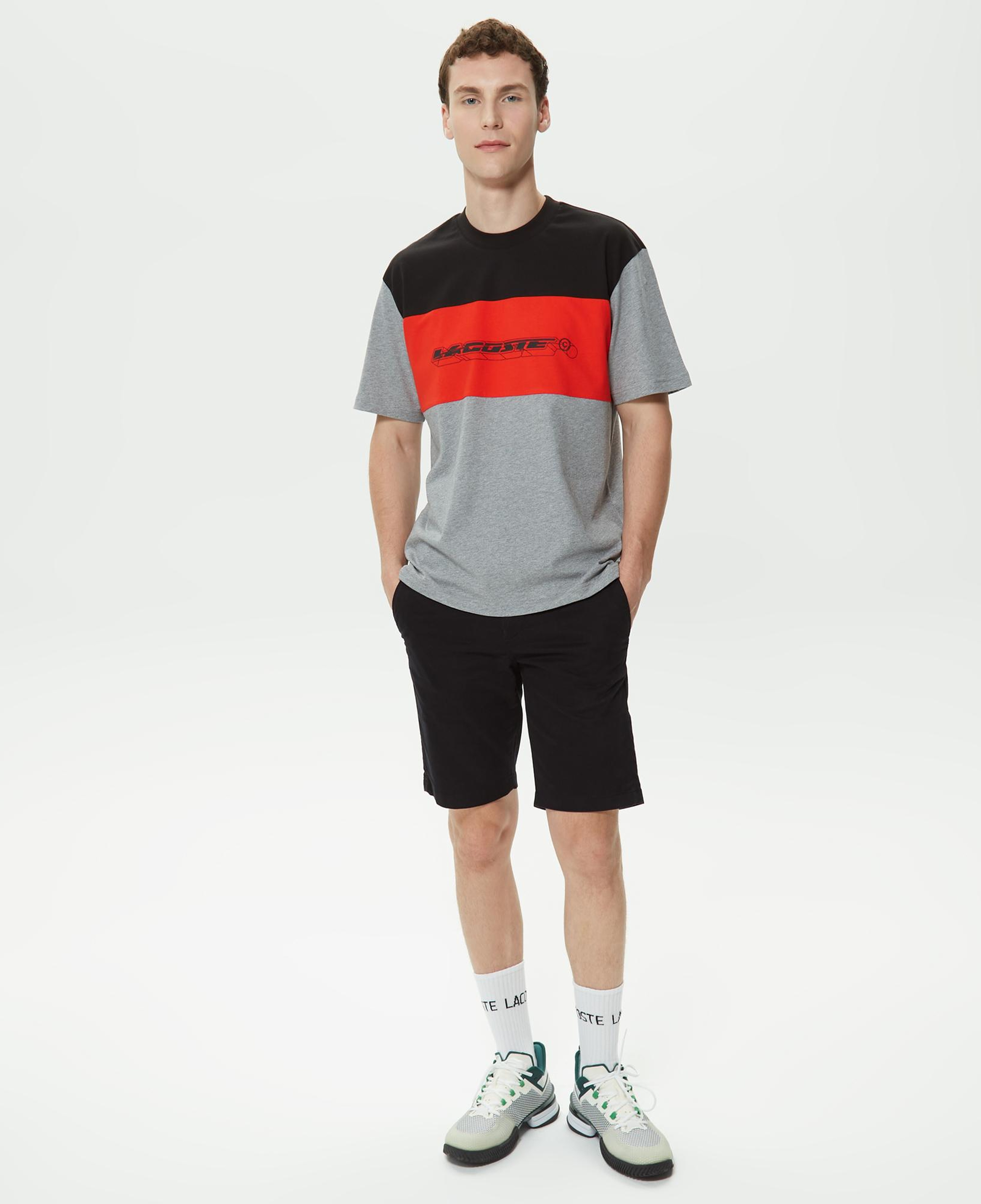 Erkek Relaxed Fit Bisiklet Yaka Renk Bloklu Gri T-Shirt