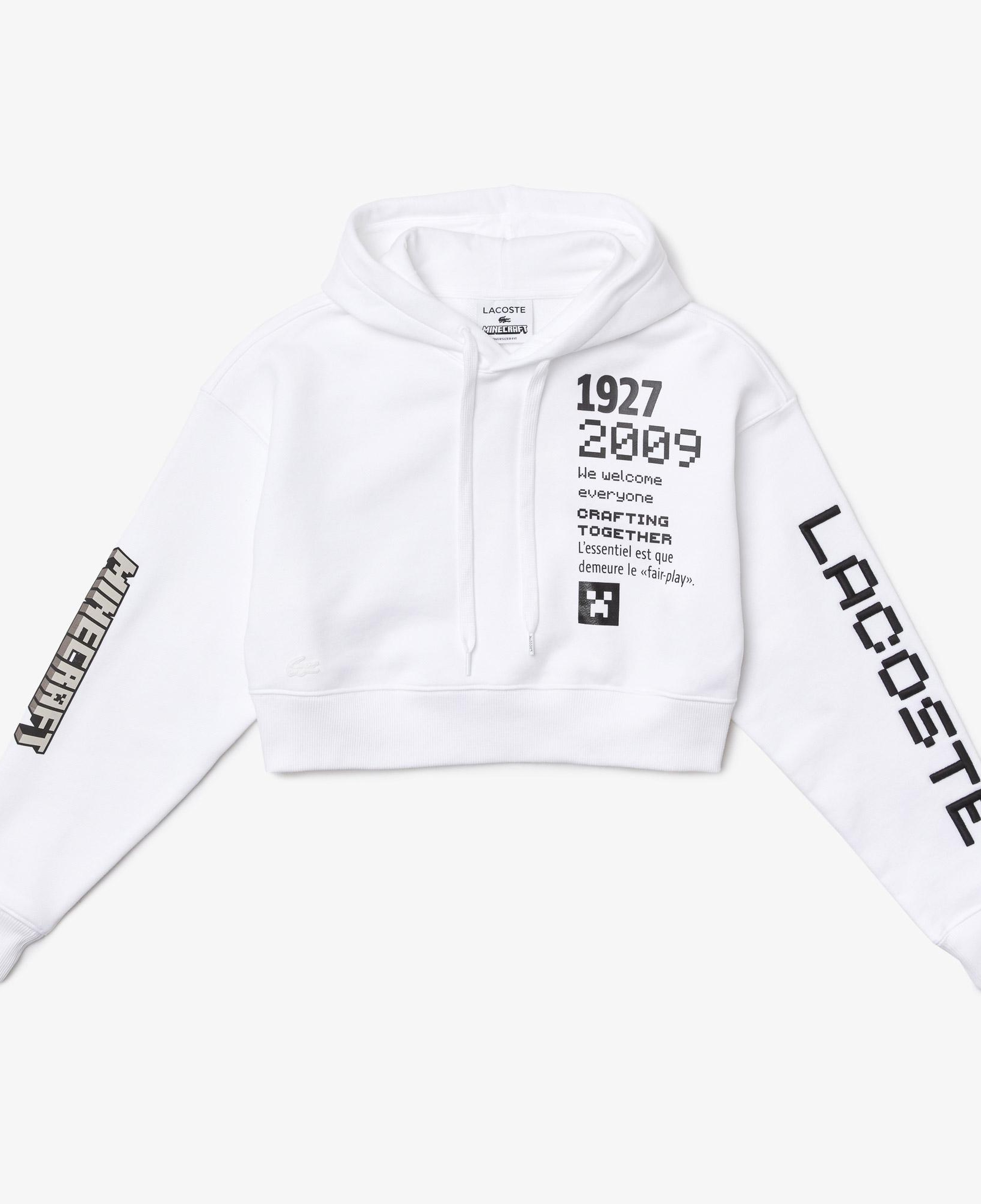 Lacoste X Minecraft Kadın Relaxed Fit Kapüşonlu Baskılı Beyaz Sweatshirt