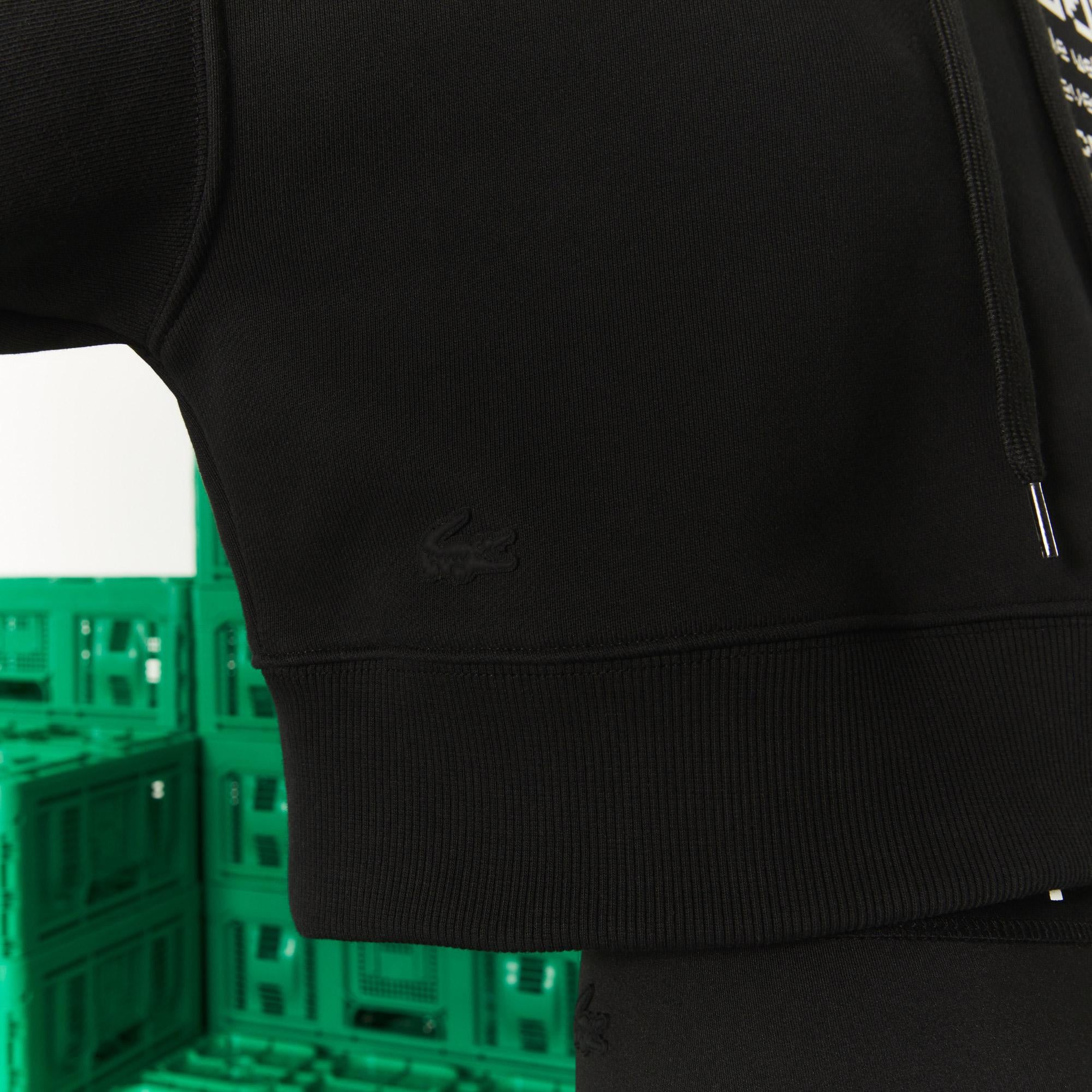 Lacoste X Minecraft Kadın Relaxed Fit Kapüşonlu Baskılı Siyah Sweatshirt