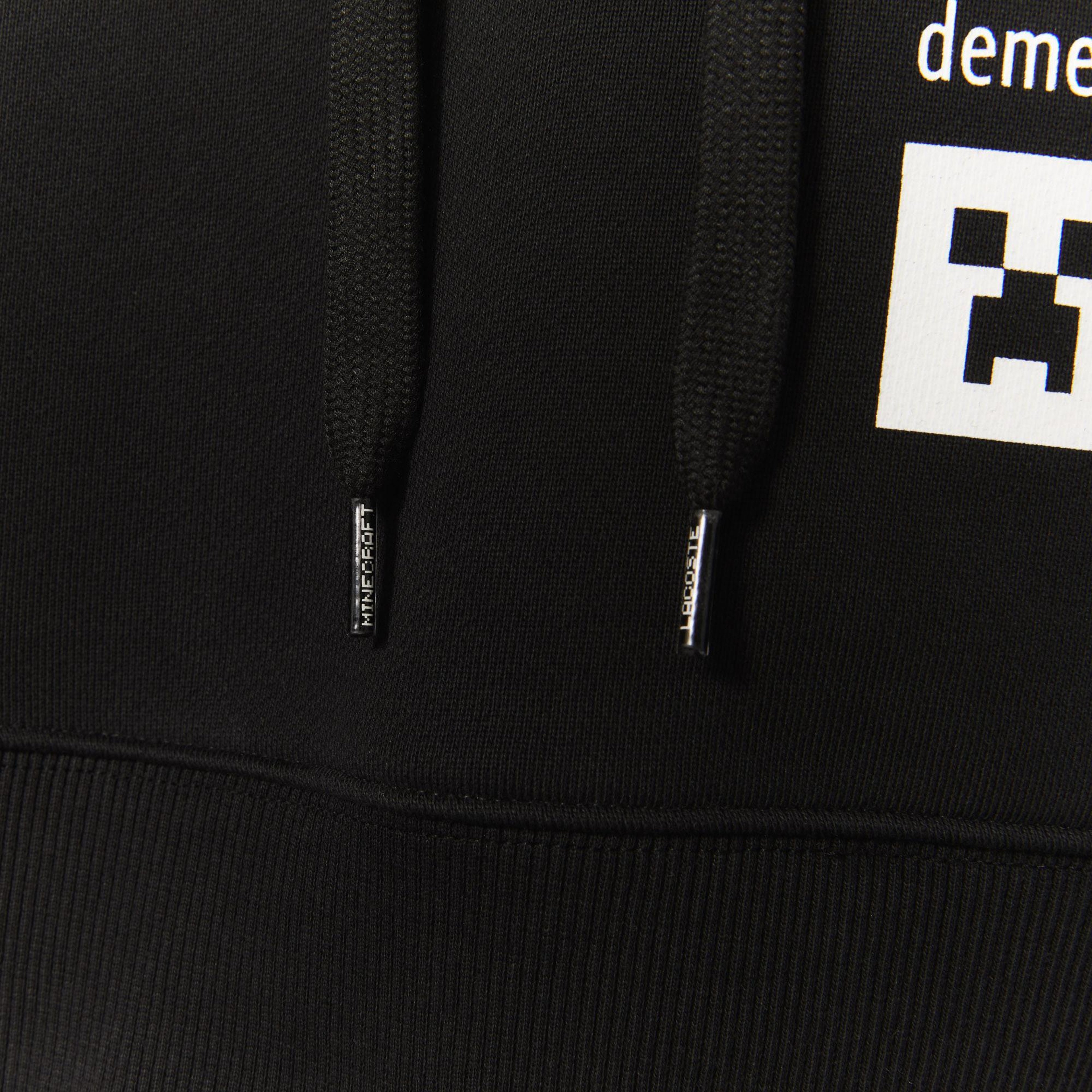 Lacoste X Minecraft Kadın Relaxed Fit Kapüşonlu Baskılı Siyah Sweatshirt