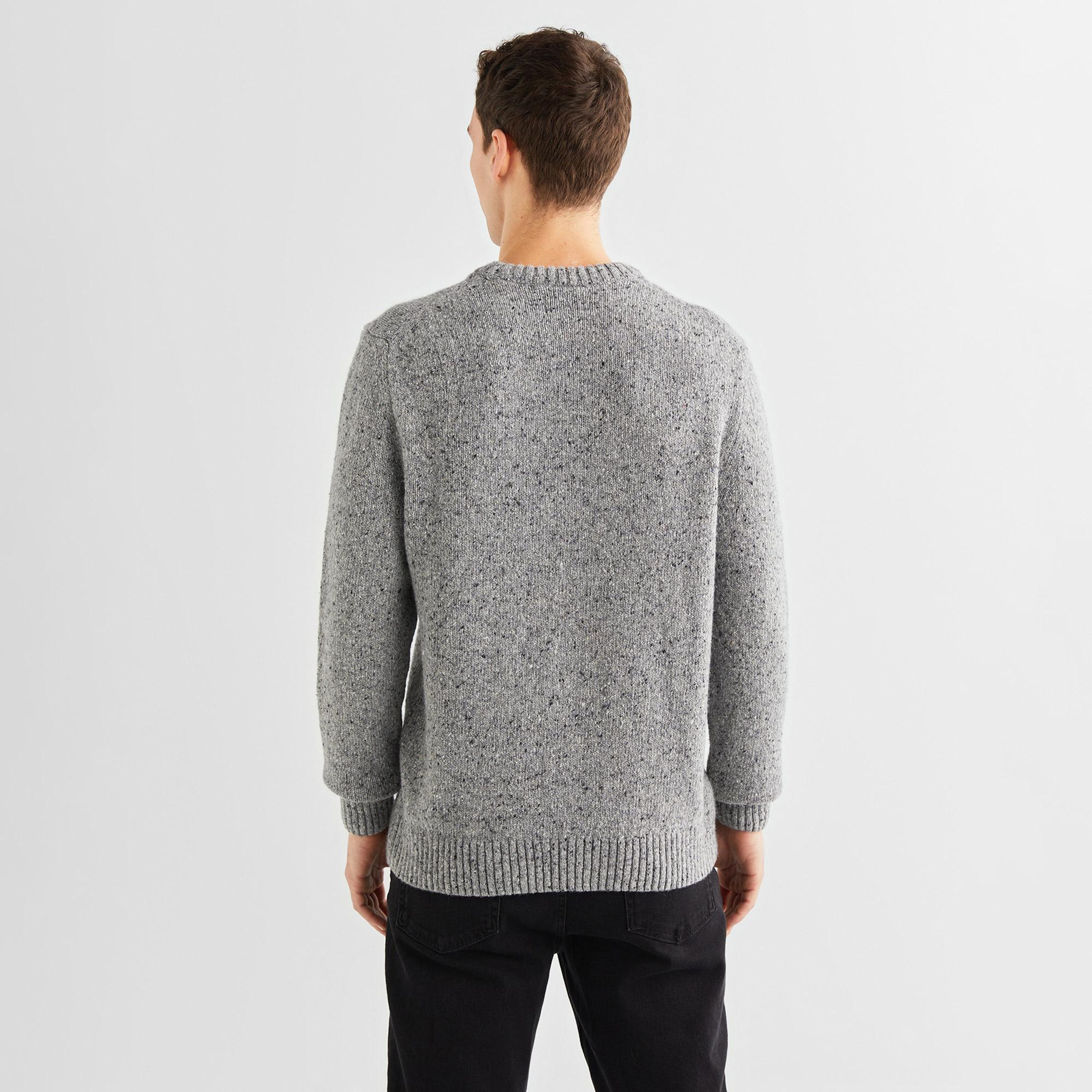 GANT Erkek Gri Regular Fit Bisiklet Yaka Yün Karışımlı Kazak