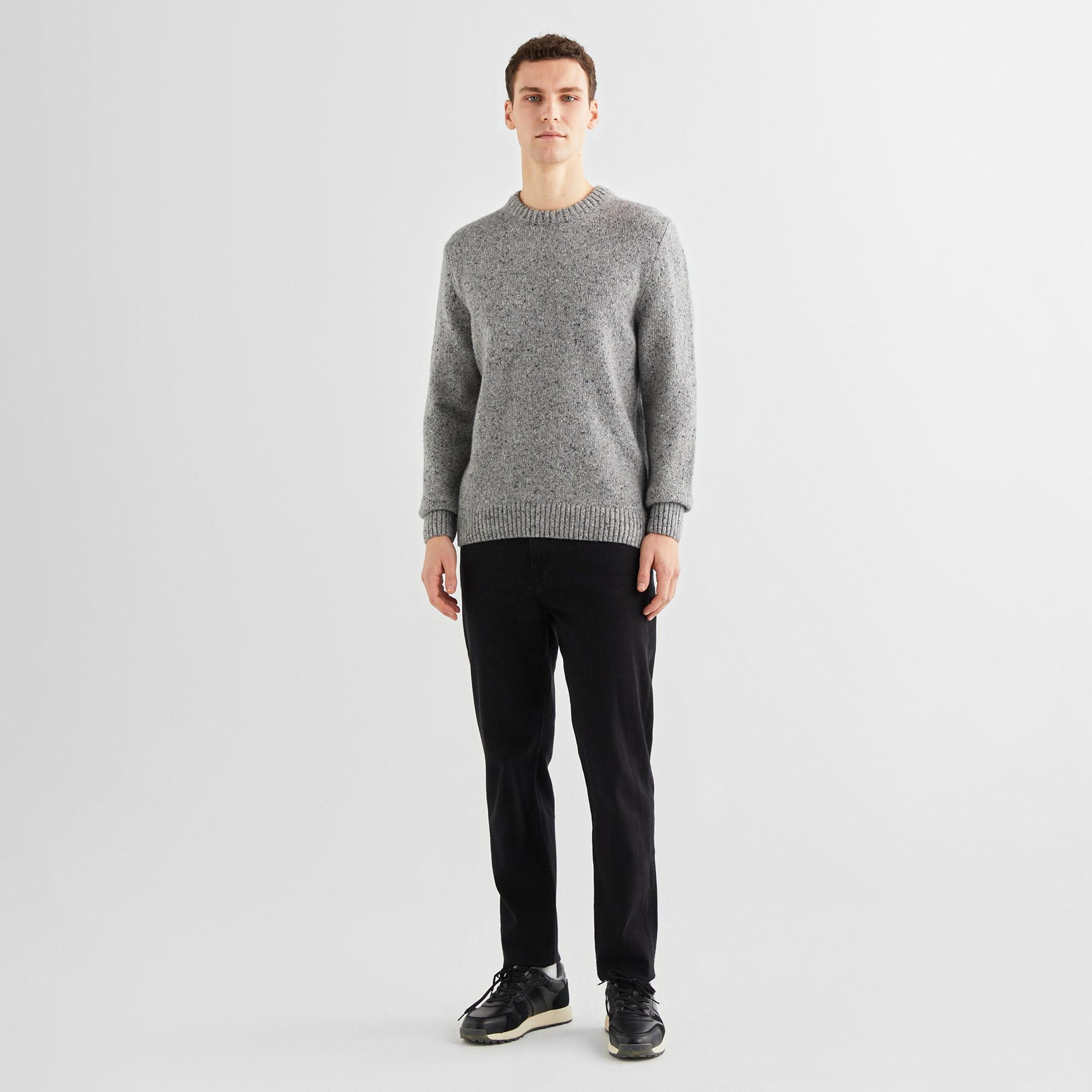 GANT Erkek Gri Regular Fit Bisiklet Yaka Yün Karışımlı Kazak