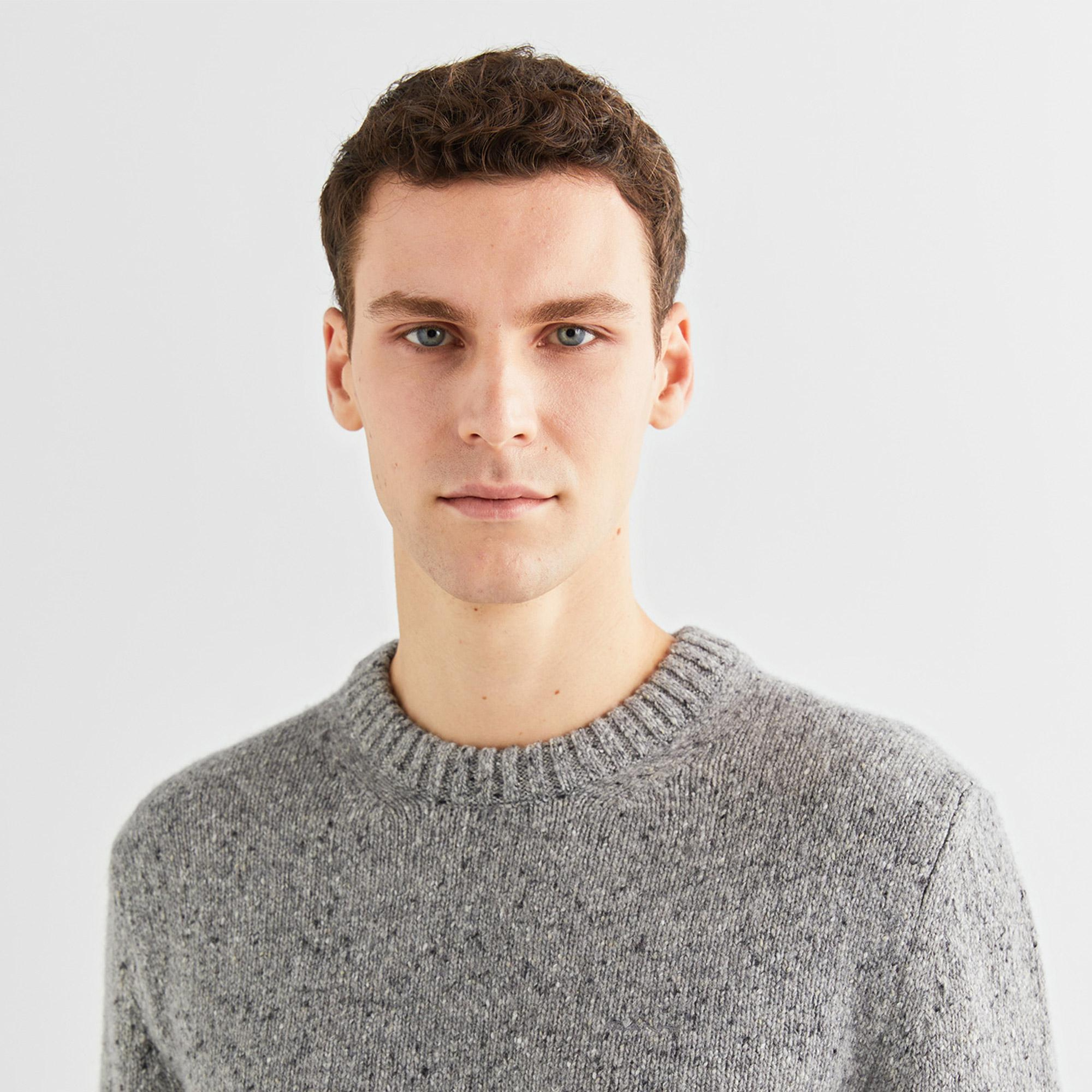 GANT Erkek Gri Regular Fit Bisiklet Yaka Yün Karışımlı Kazak