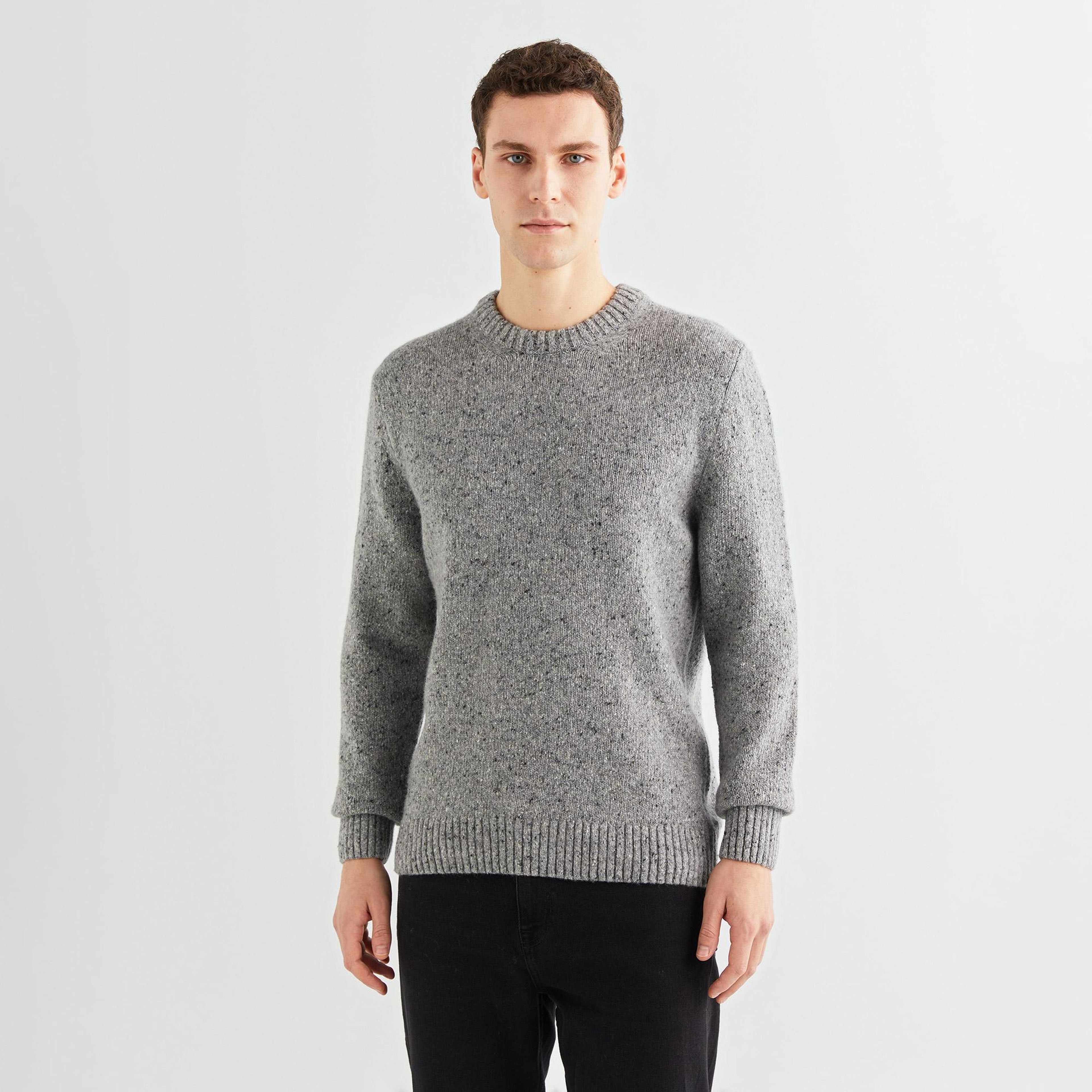 GANT Erkek Gri Regular Fit Bisiklet Yaka Yün Karışımlı Kazak