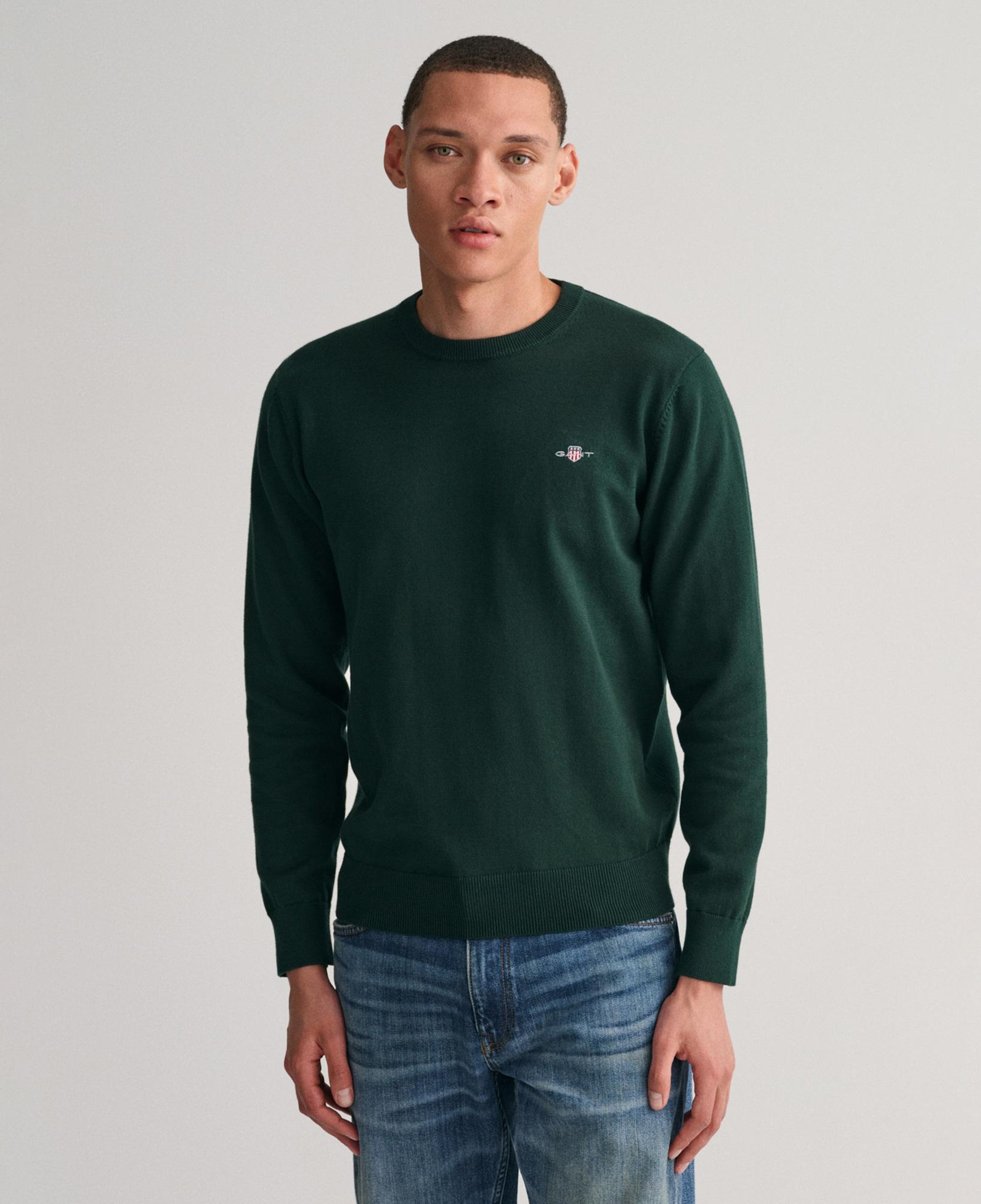 GANT Erkek Yeşil Regular Fit Bisiklet Yaka Kazak