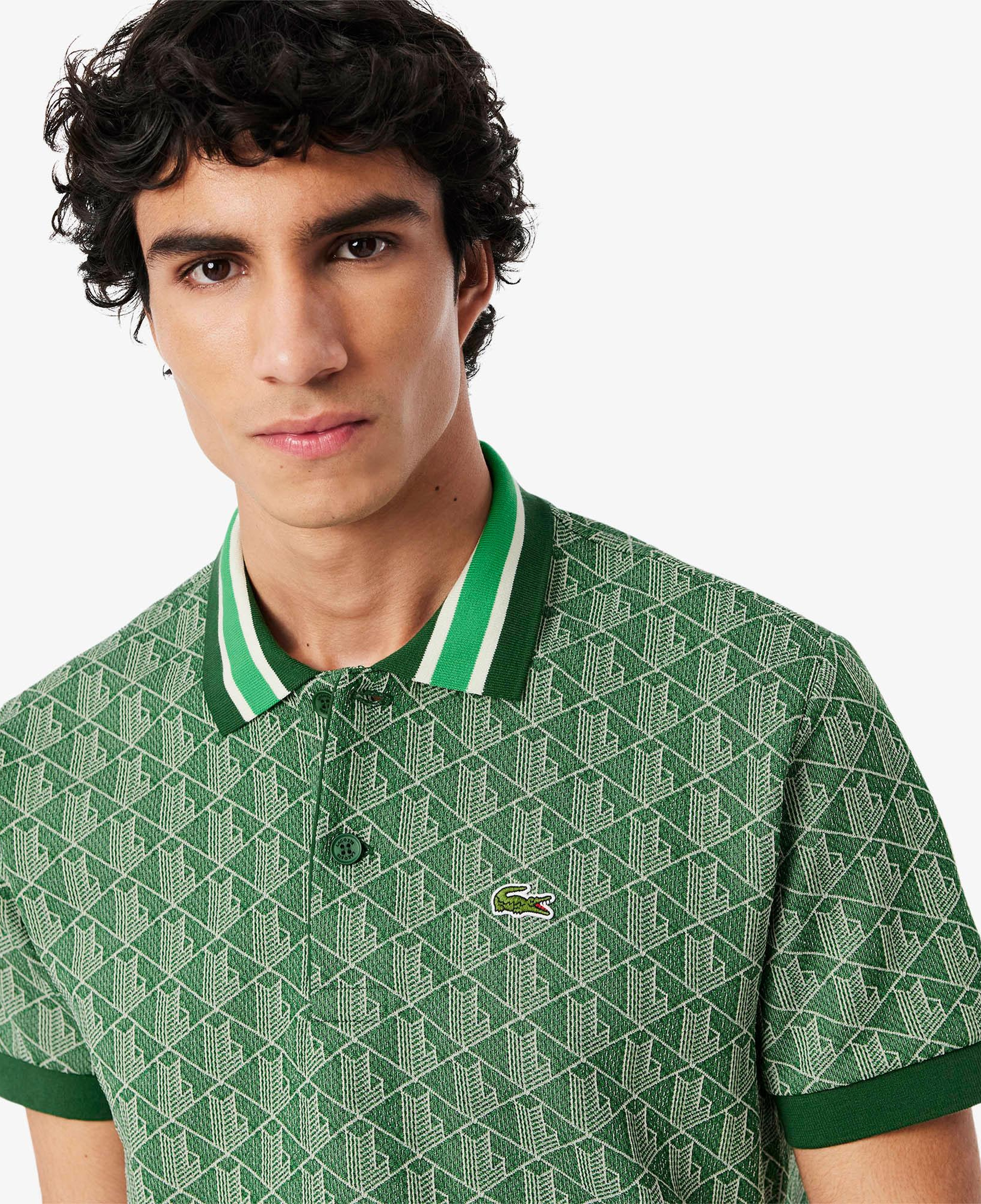 Erkek Classic Fit Monogram Yeşil Polo