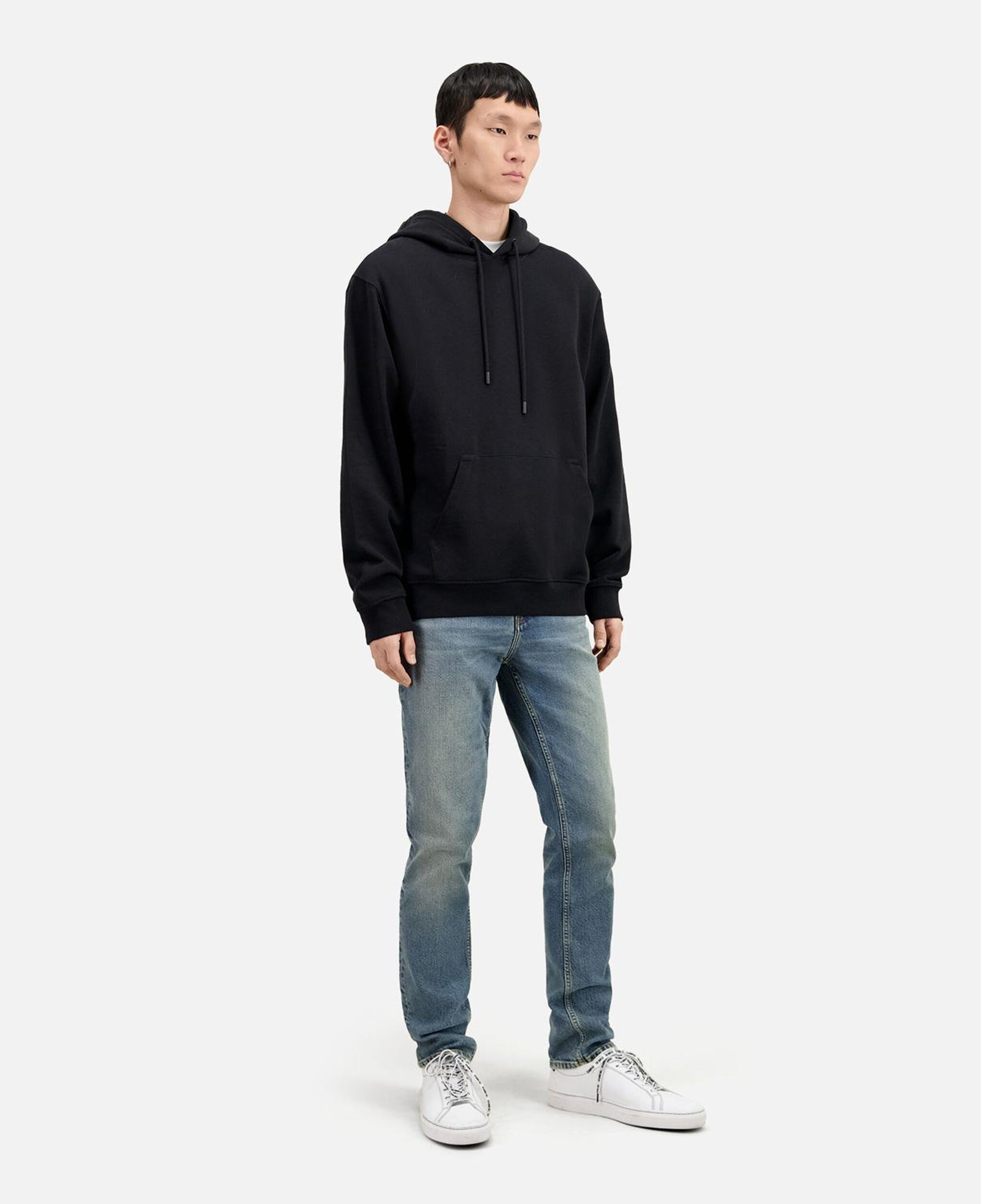 Erkek Baskılı Kapüşonlu Siyah Sweatshirt