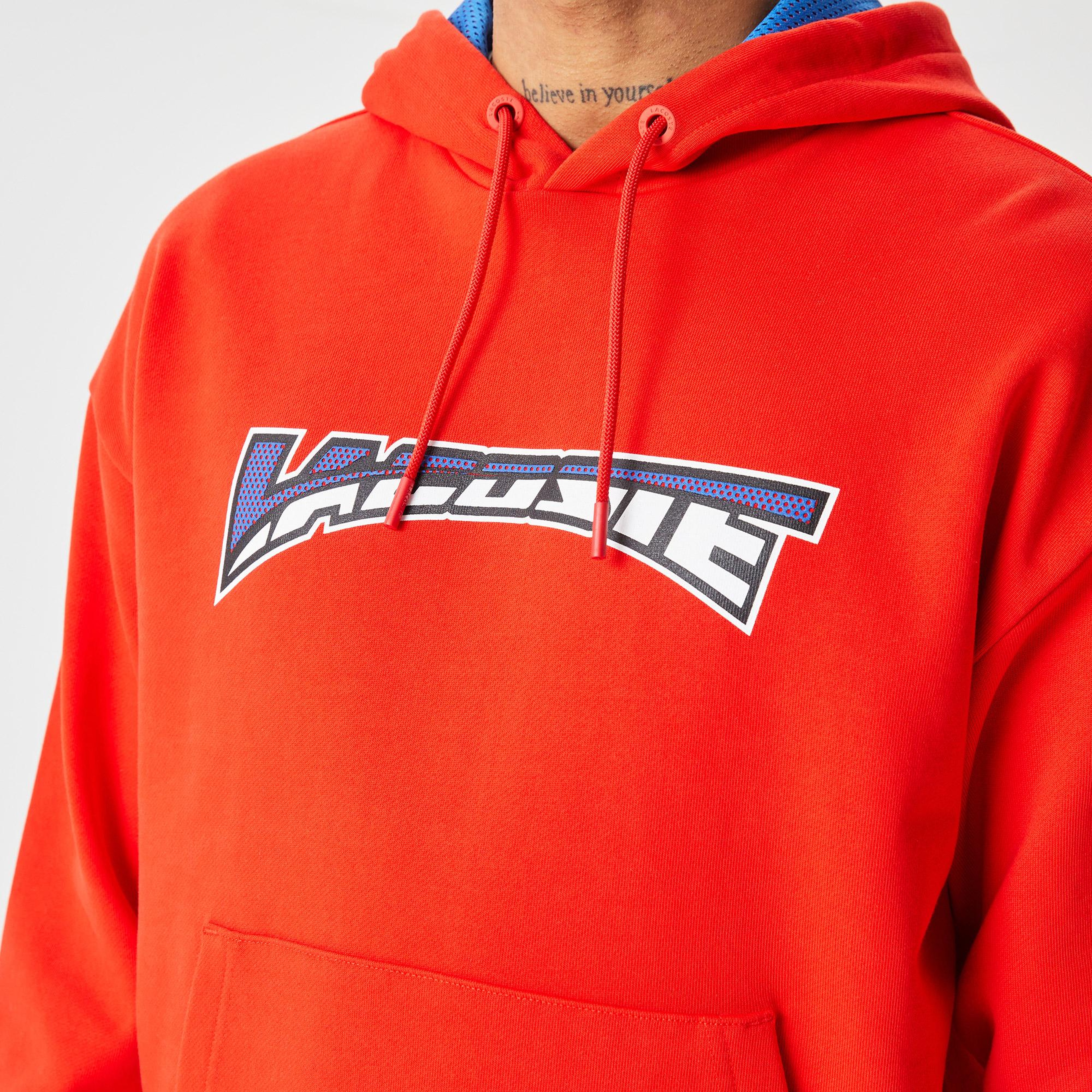 Erkek Relaxed Fit Kapüşonlu Baskılı Kırmızı Sweatshirt