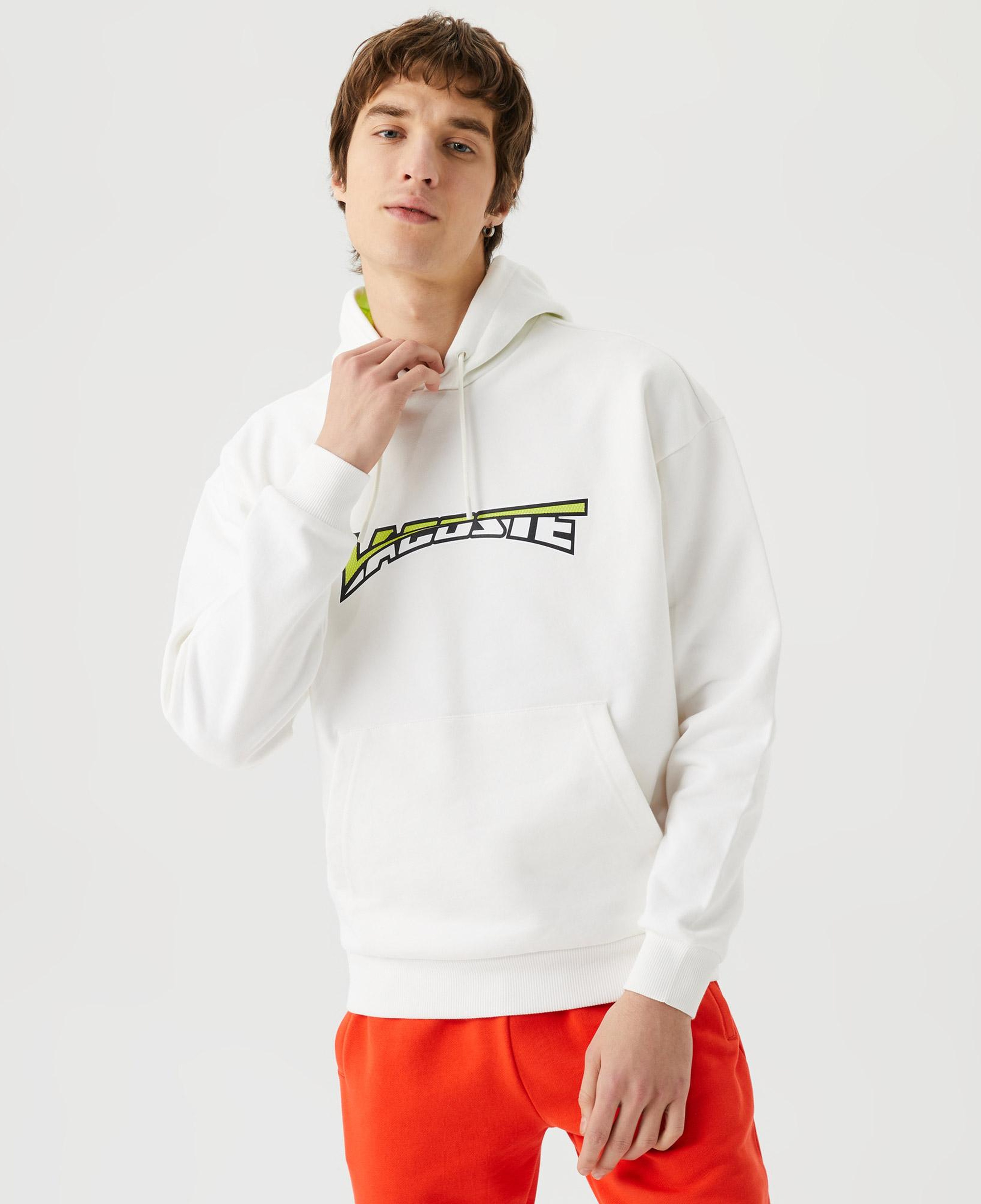 Erkek Relaxed Fit Kapüşonlu Baskılı Beyaz Sweatshirt