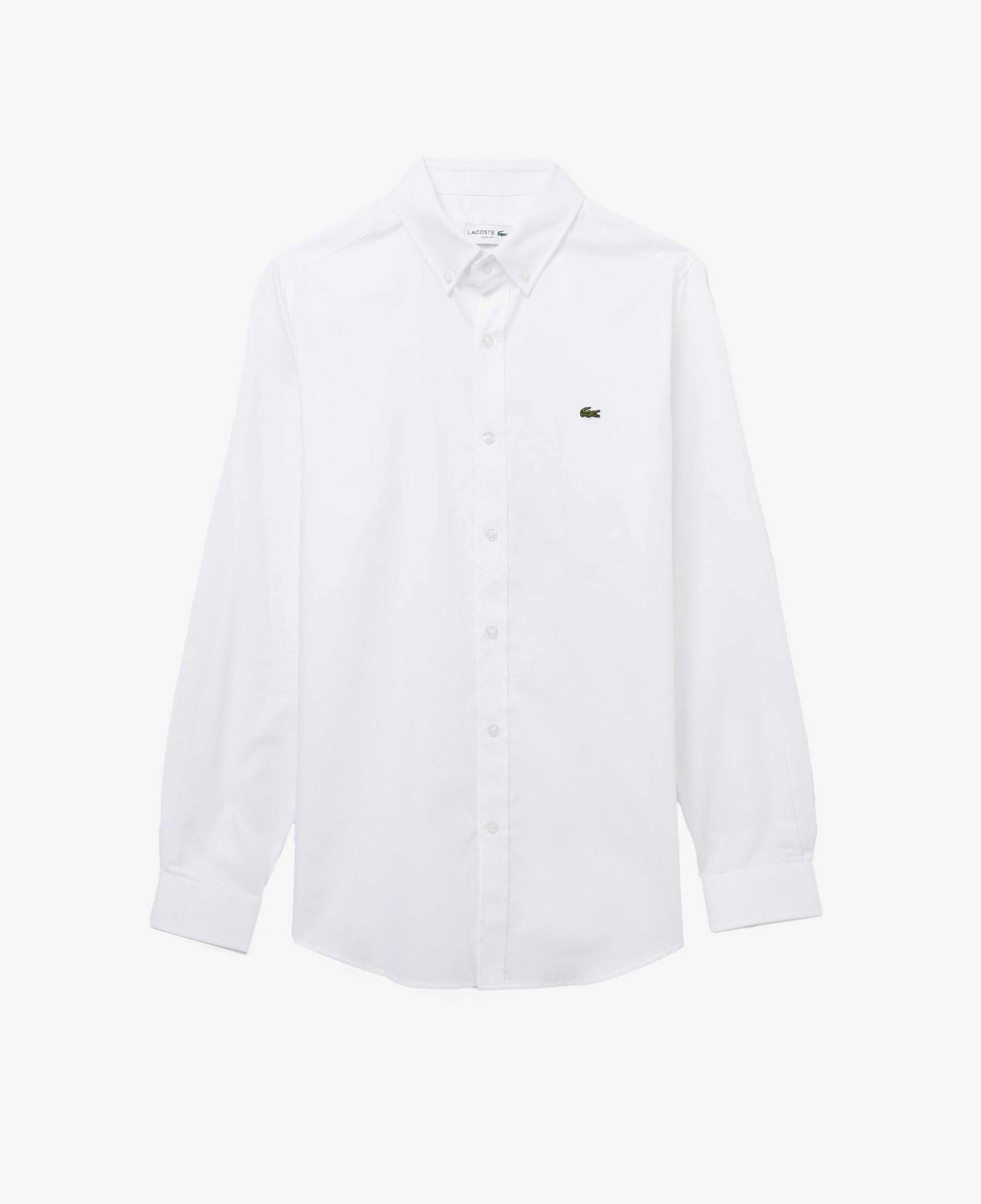 Erkek Slim Fit Düğmeli Yaka Beyaz Gömlek