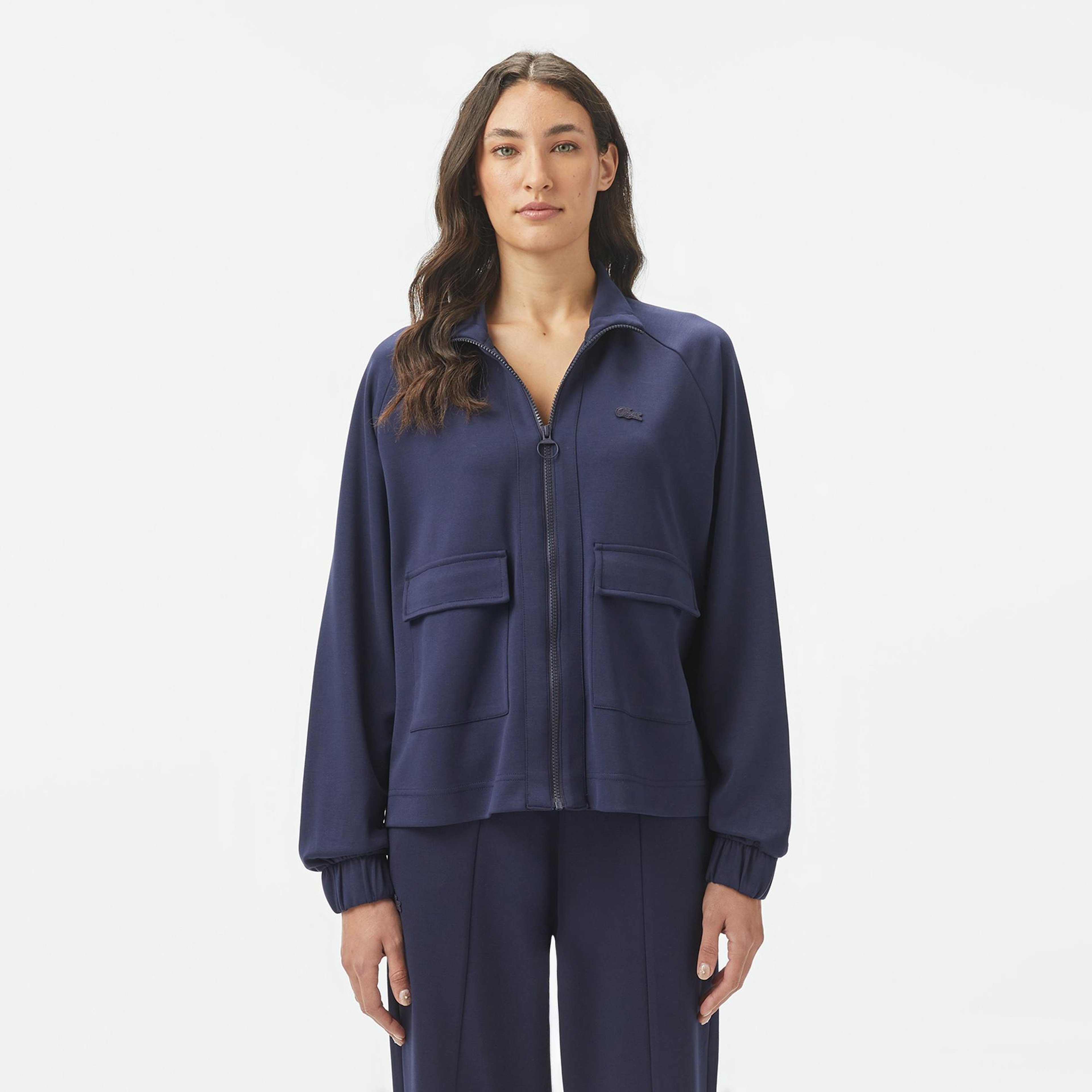 Lacoste Kadın Loose Fit Fermuarlı Lacivert Modal Karışımlı Sweatshirt