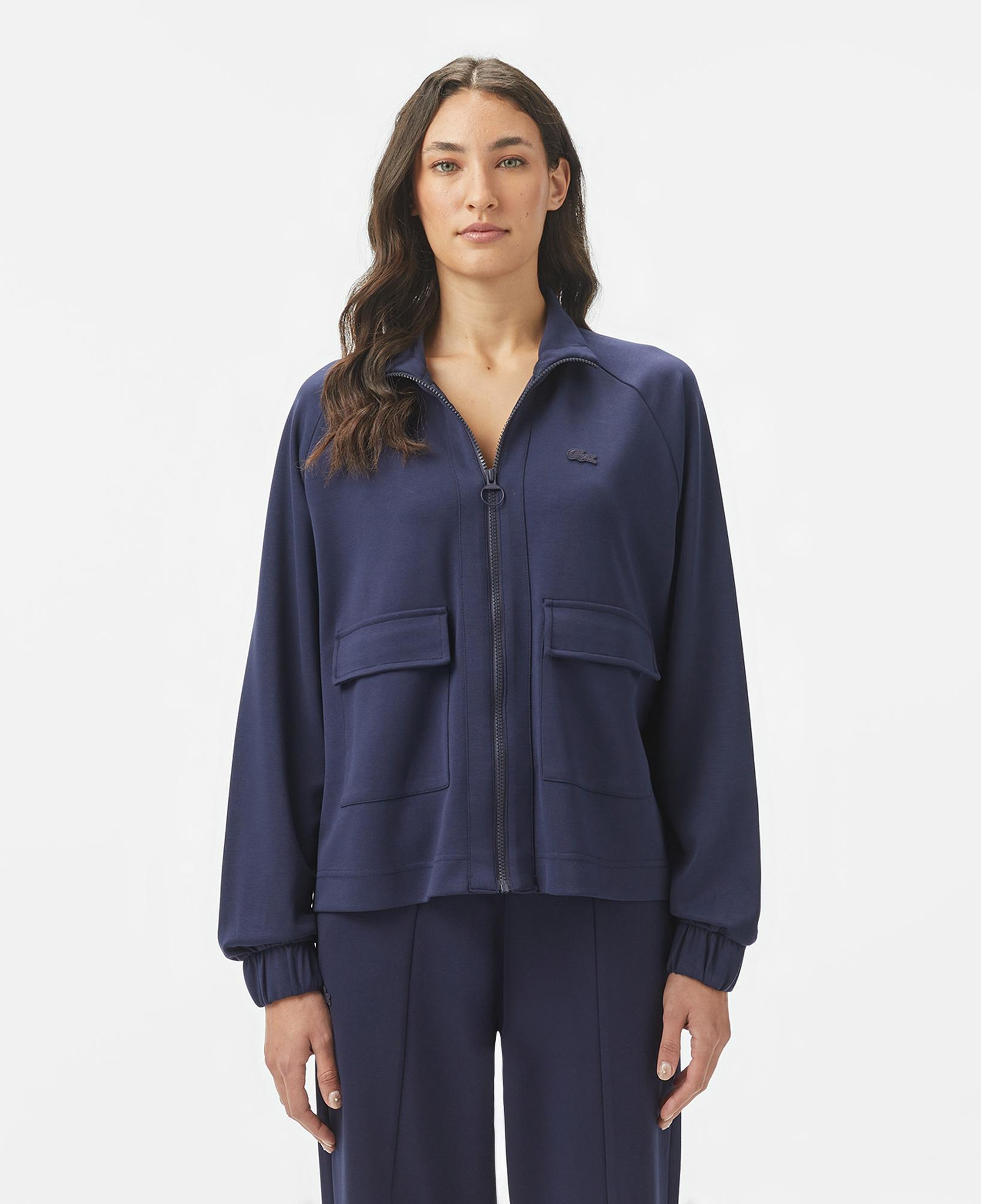 Lacoste Kadın Loose Fit Fermuarlı Lacivert Modal Karışımlı Sweatshirt