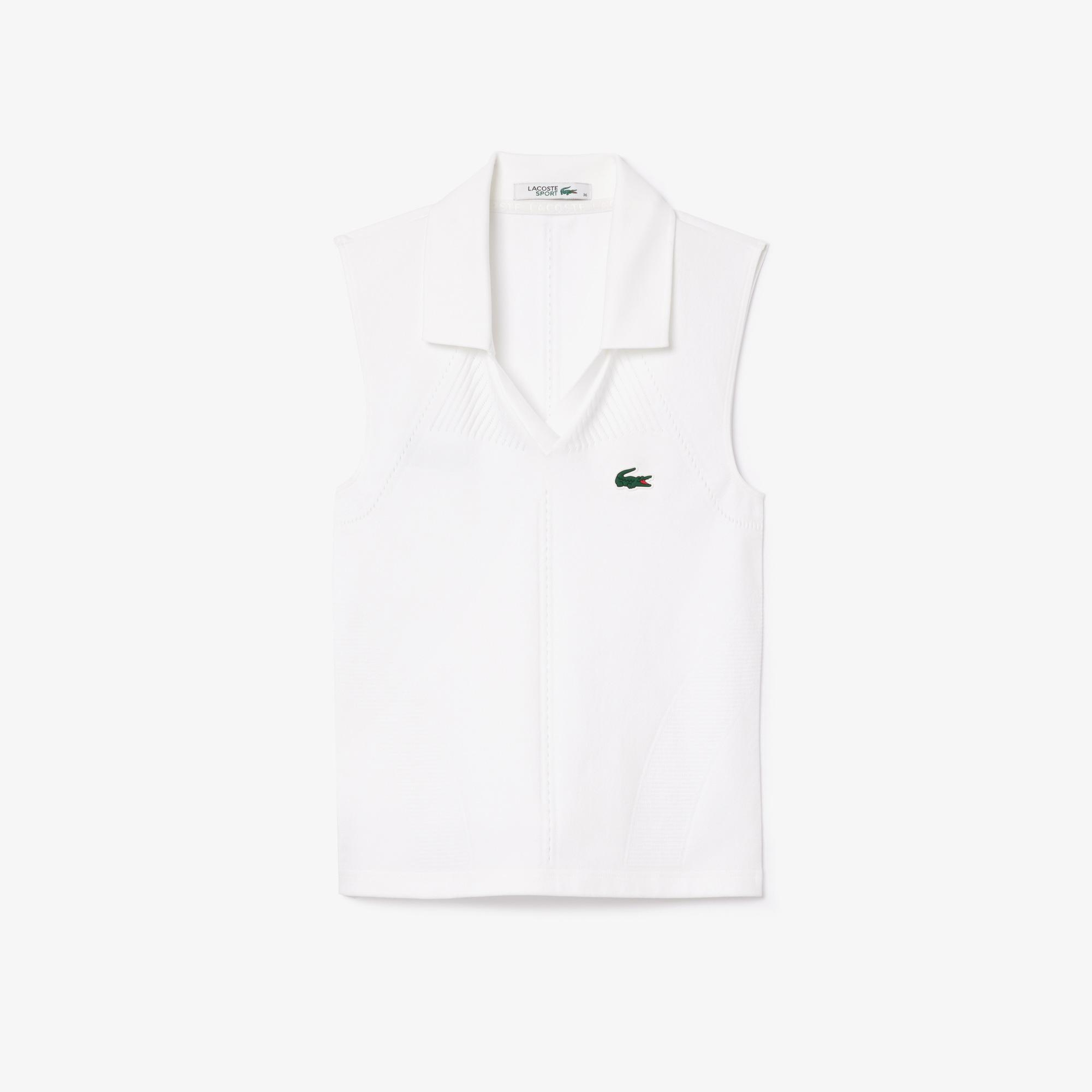 Kadın Slim Fit Kolsuz Beyaz Polo
