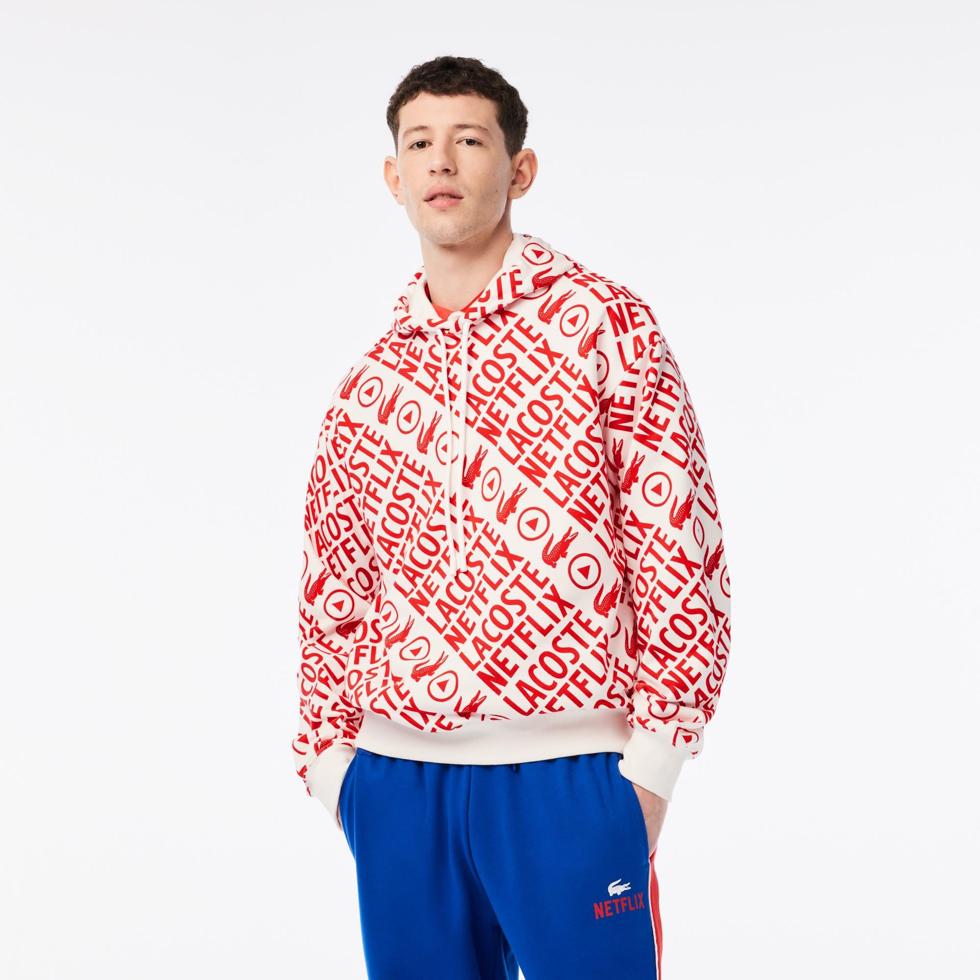 Netflix Erkek Loose Fit Kapüşonlu Baskılı Kırmızı Sweatshirt