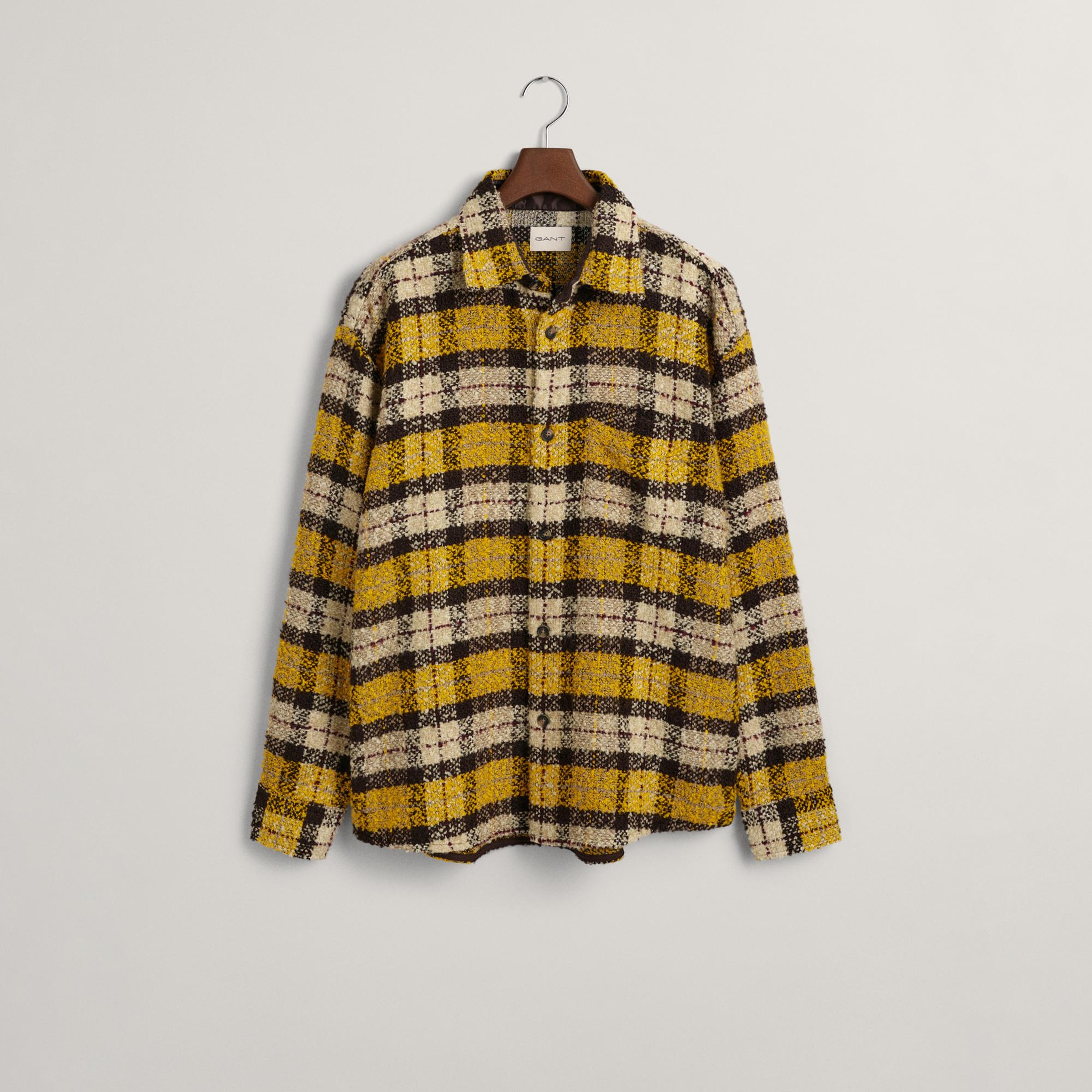 GANT Erkek Sarı Oversize Fit Klasik Yaka Kareli Gömlek