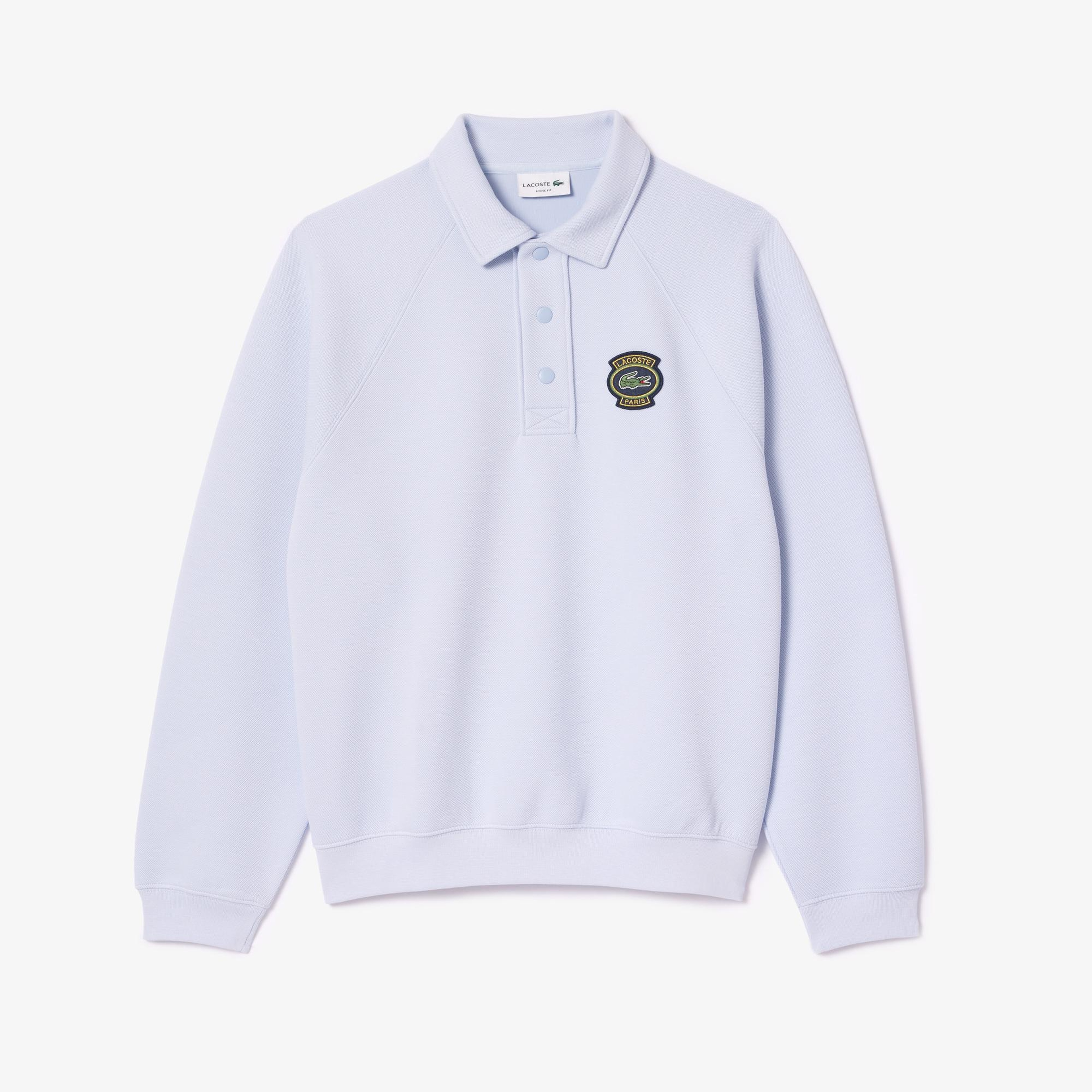 Erkek Loose Fit Polo Yaka Mavi Sweatshirt