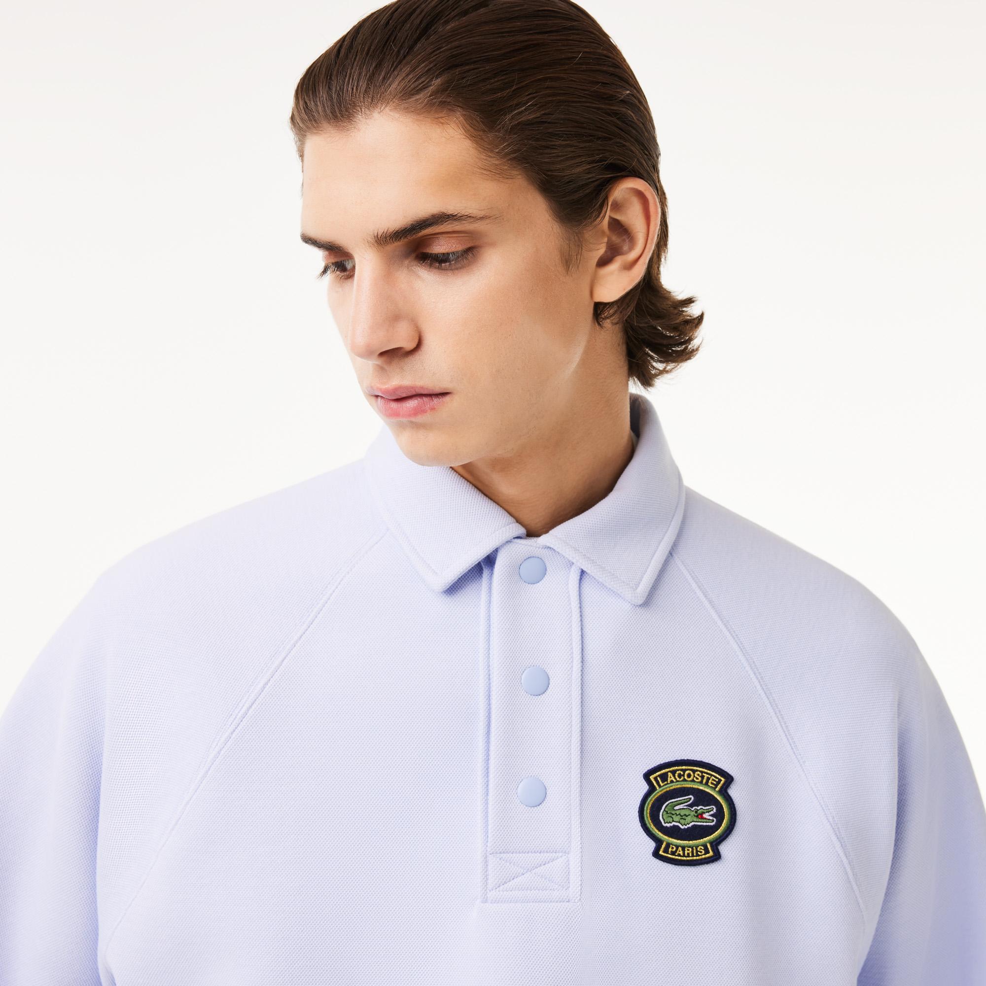 Erkek Loose Fit Polo Yaka Mavi Sweatshirt