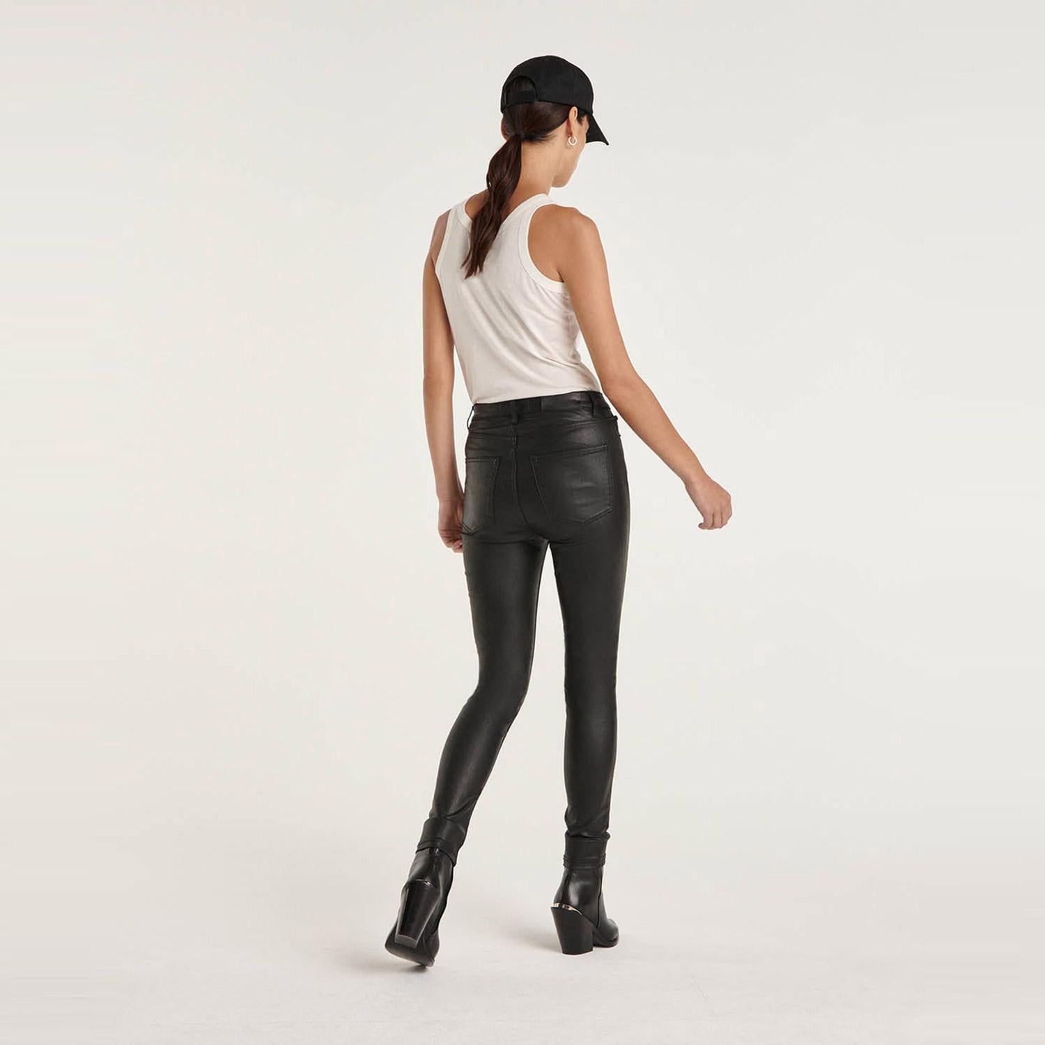 KADIN SLIM FIT DERİ GÖRÜNÜMLÜ SİYAH Modal Karışımlı Pantolon
