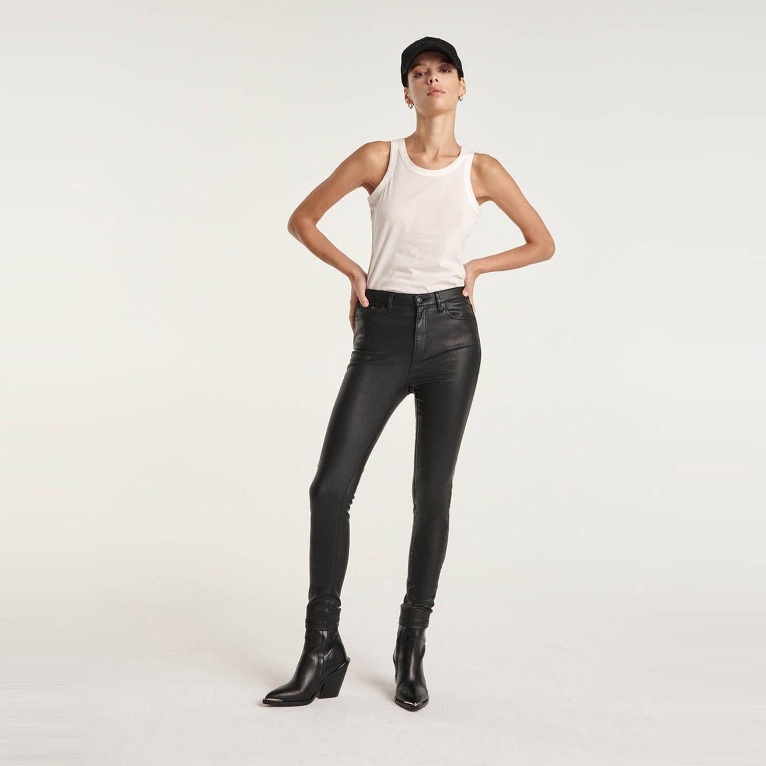 KADIN SLIM FIT DERİ GÖRÜNÜMLÜ SİYAH Modal Karışımlı Pantolon