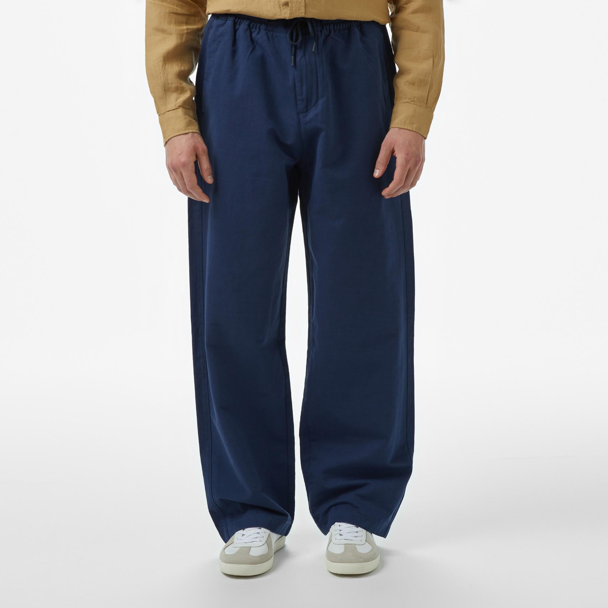 Erkek Relaxed Fit Lacivert Keten Karışımlı Pantolon