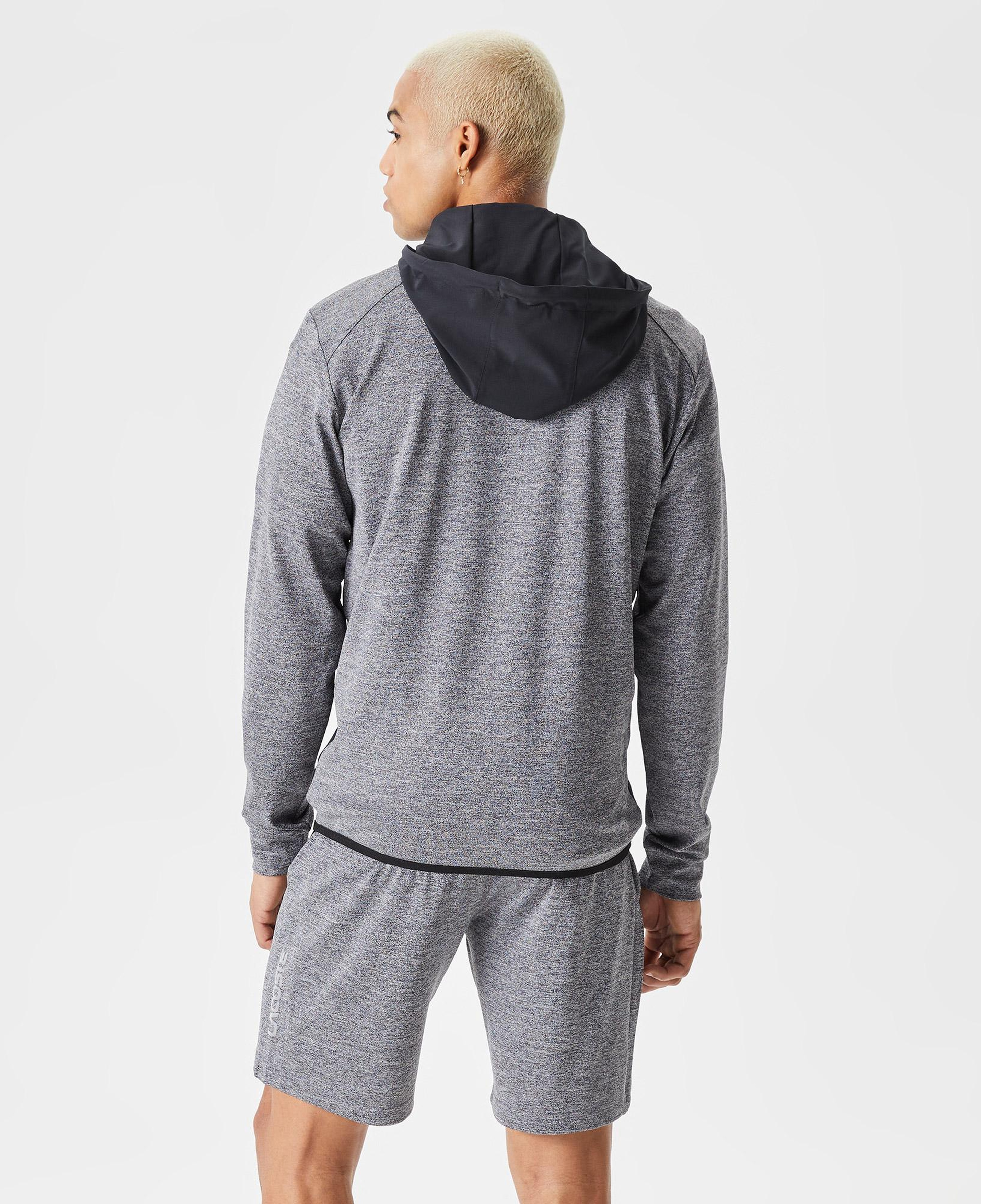 Erkek Slim Fit Kapüşonlu Desenli Gri Sweatshirt