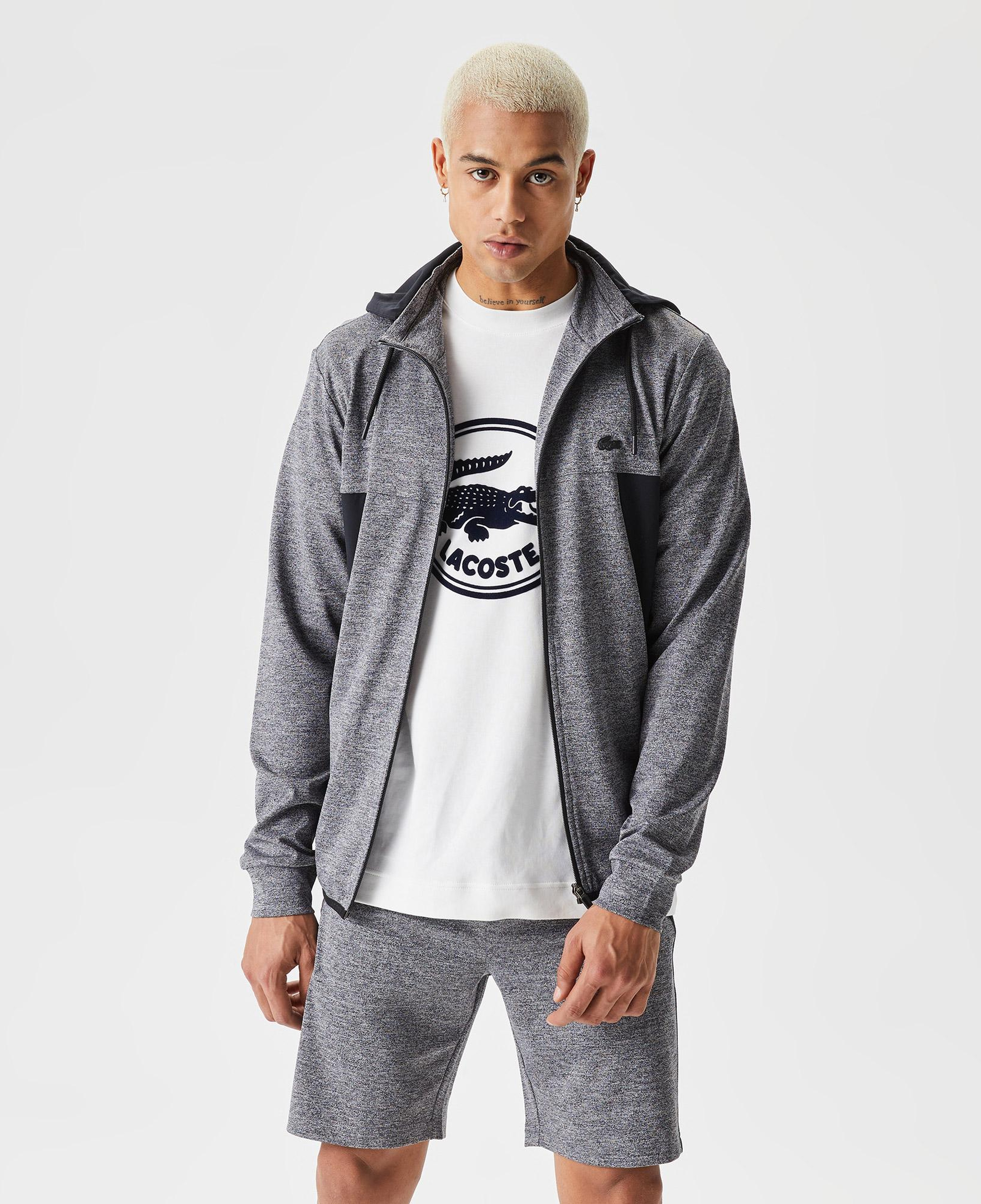 Erkek Slim Fit Kapüşonlu Desenli Gri Sweatshirt