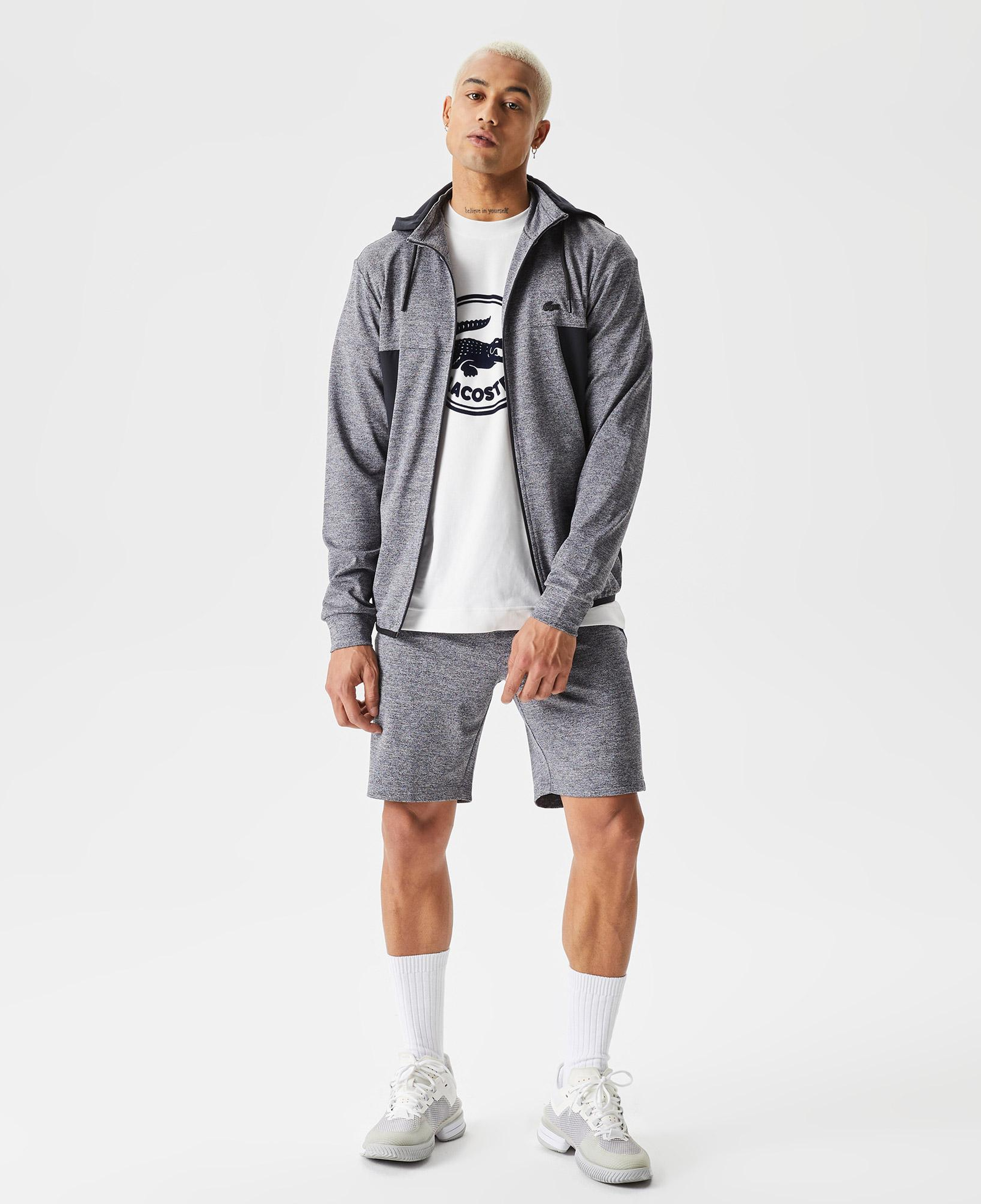 Erkek Slim Fit Kapüşonlu Desenli Gri Sweatshirt