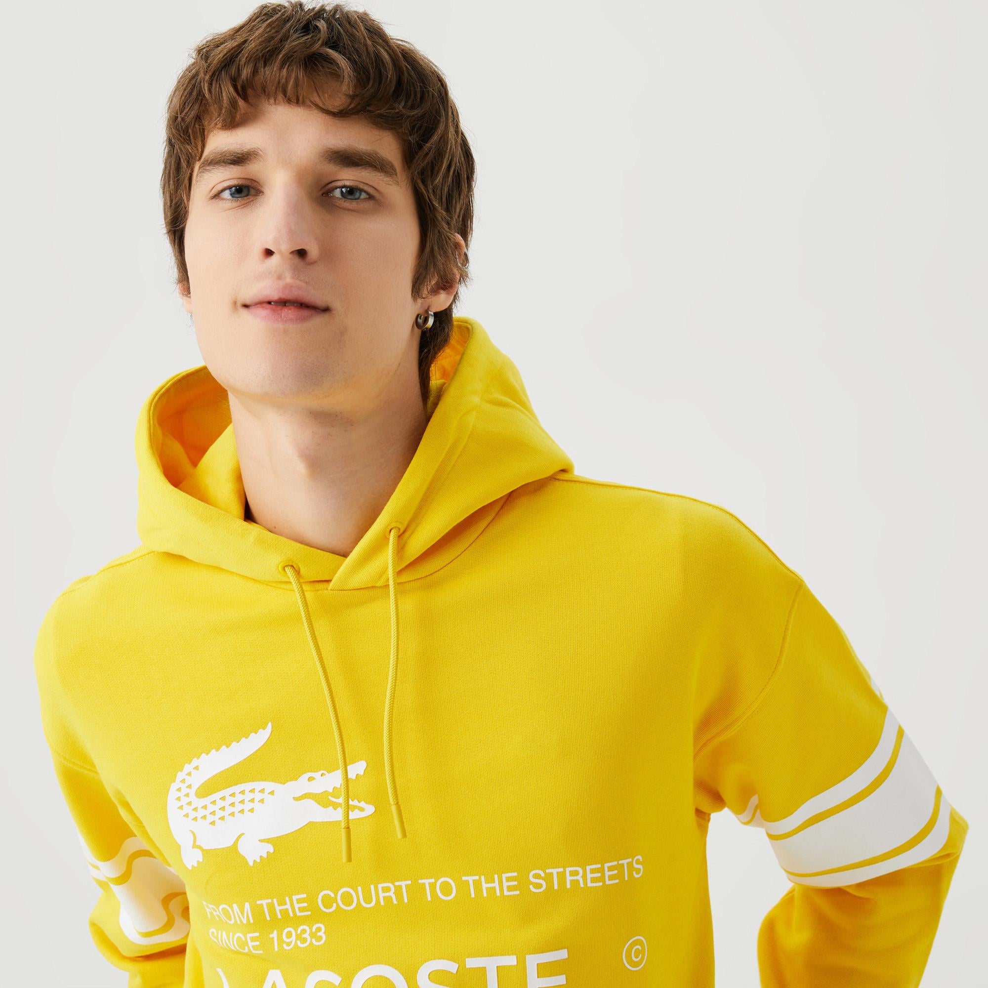 Erkek Kapüşonlu Baskılı Sarı Sweatshirt