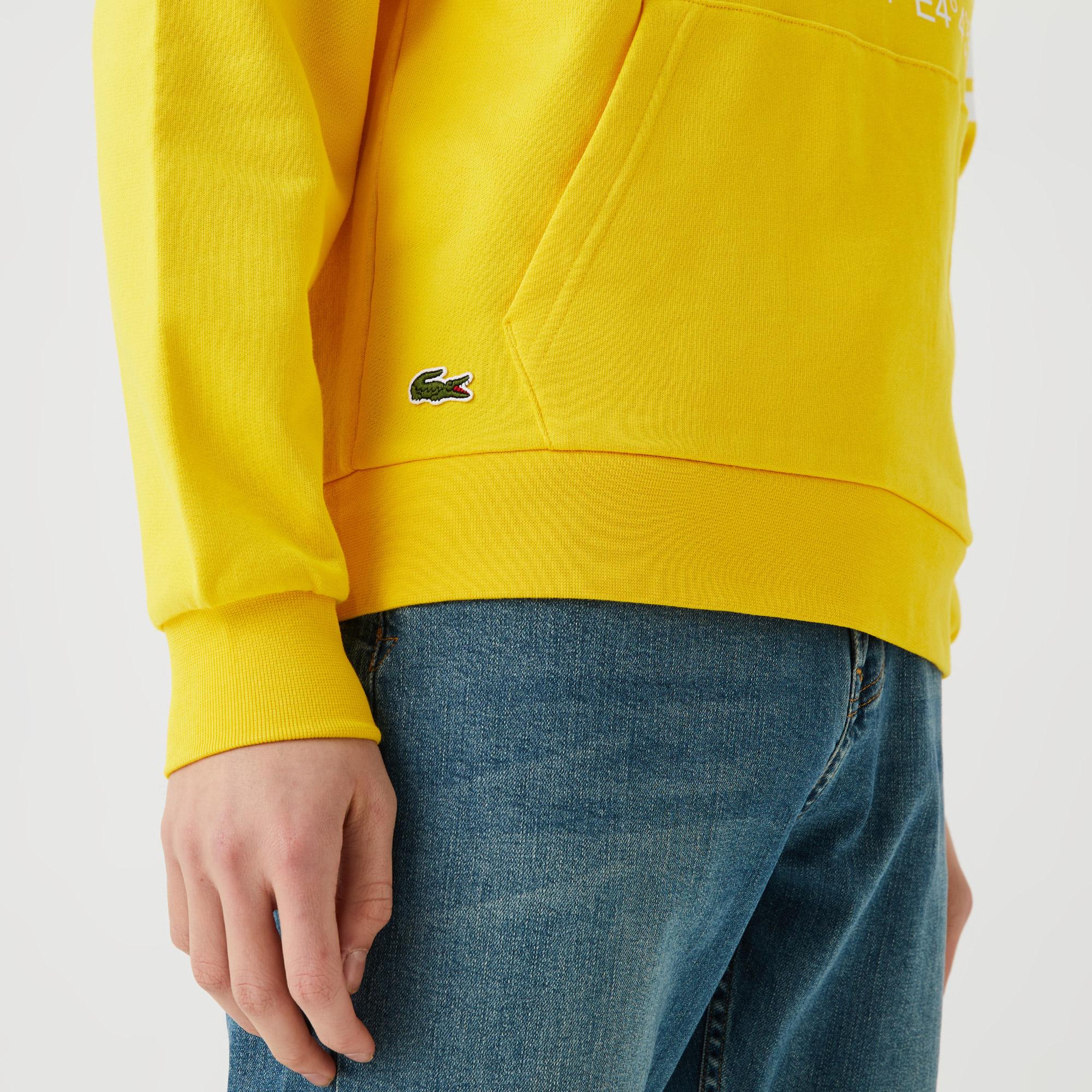 Erkek Kapüşonlu Baskılı Sarı Sweatshirt