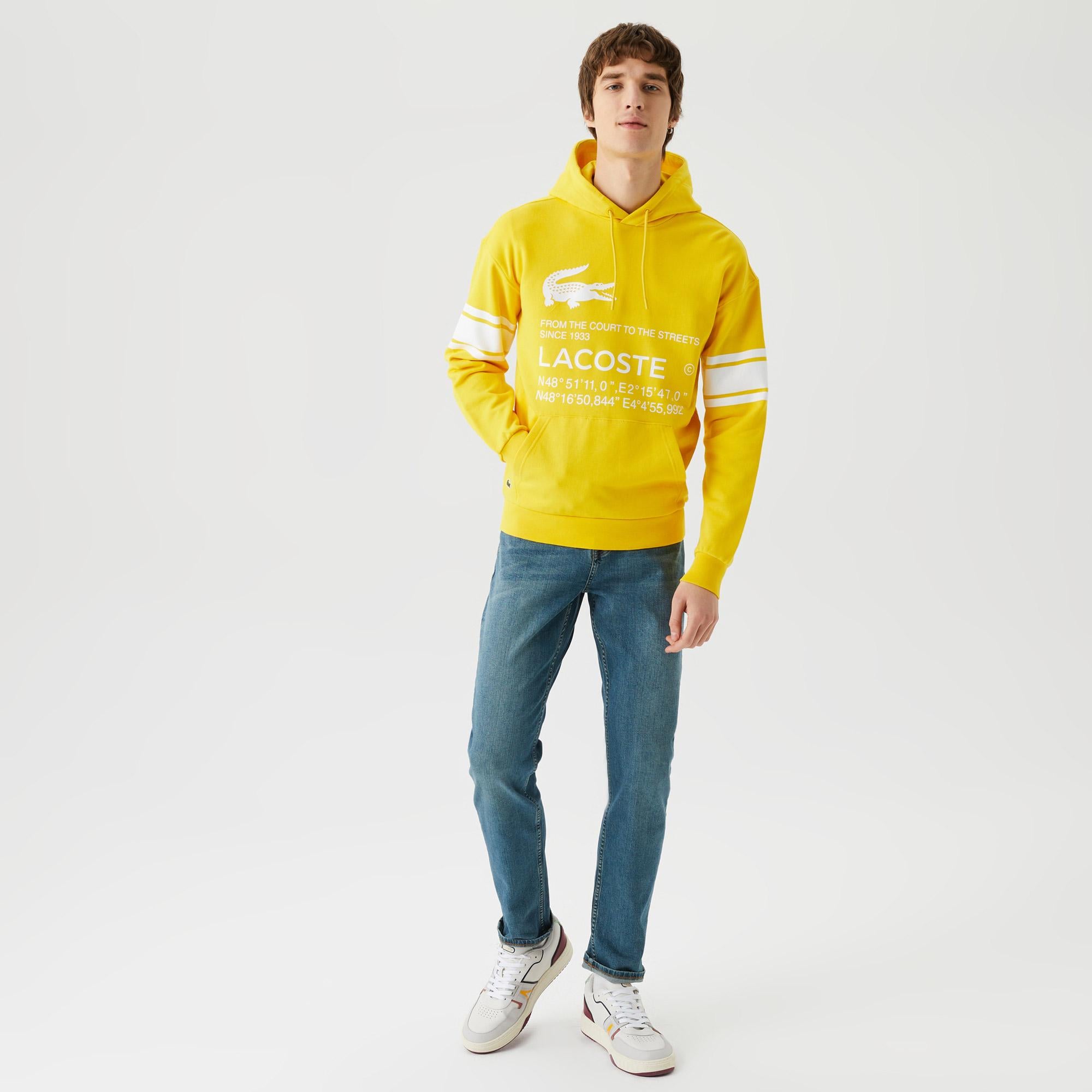 Erkek Kapüşonlu Baskılı Sarı Sweatshirt