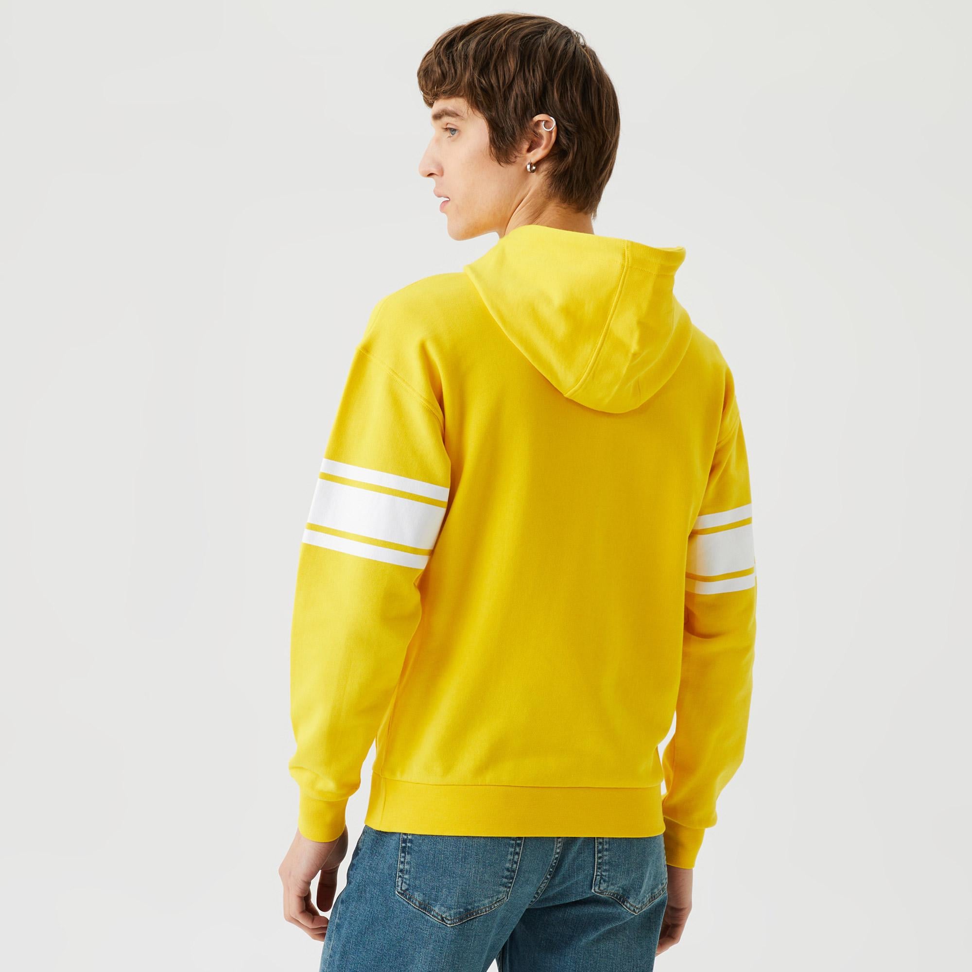 Erkek Kapüşonlu Baskılı Sarı Sweatshirt