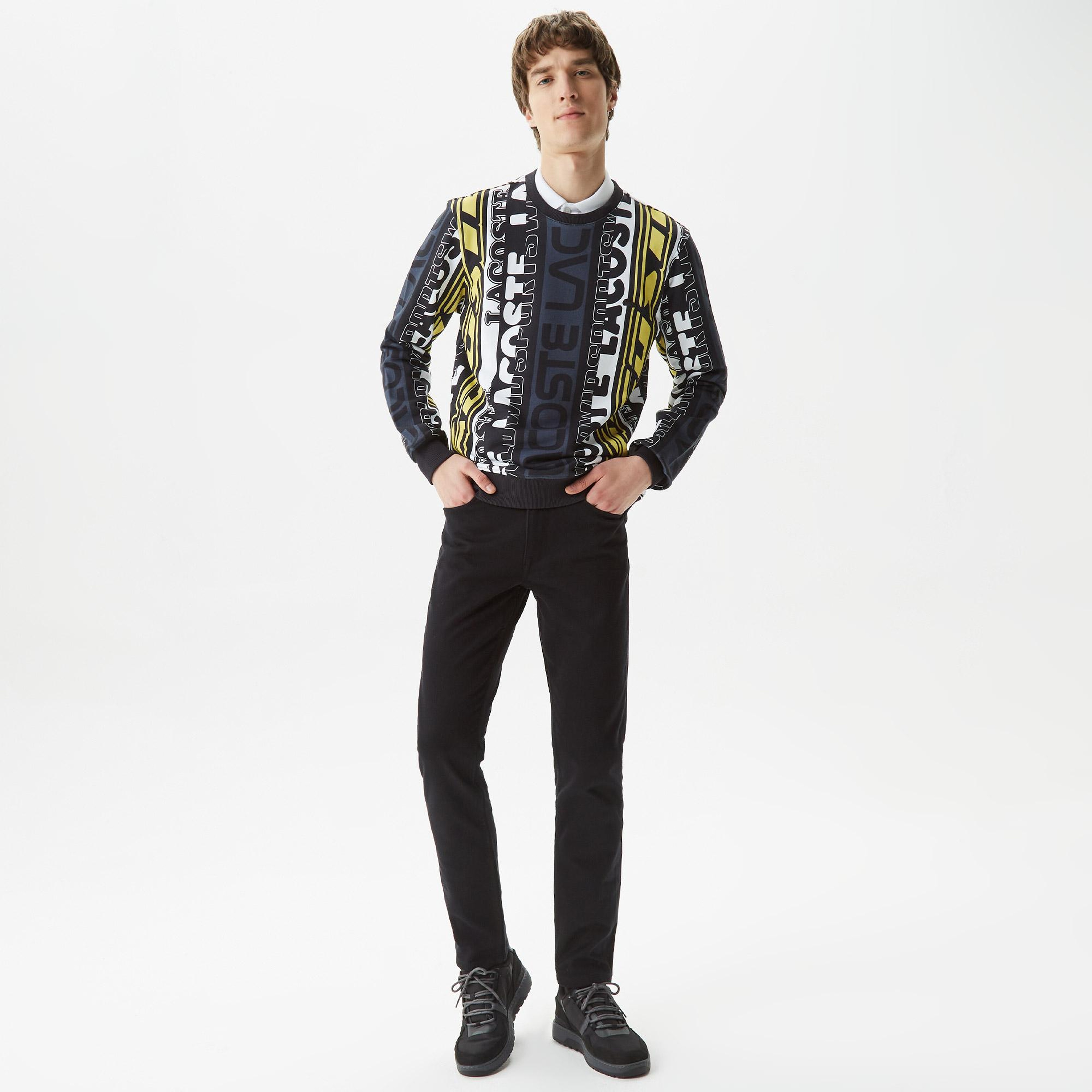 Erkek Classic Fit Bisiklet Yaka Baskılı Siyah Sweatshirt