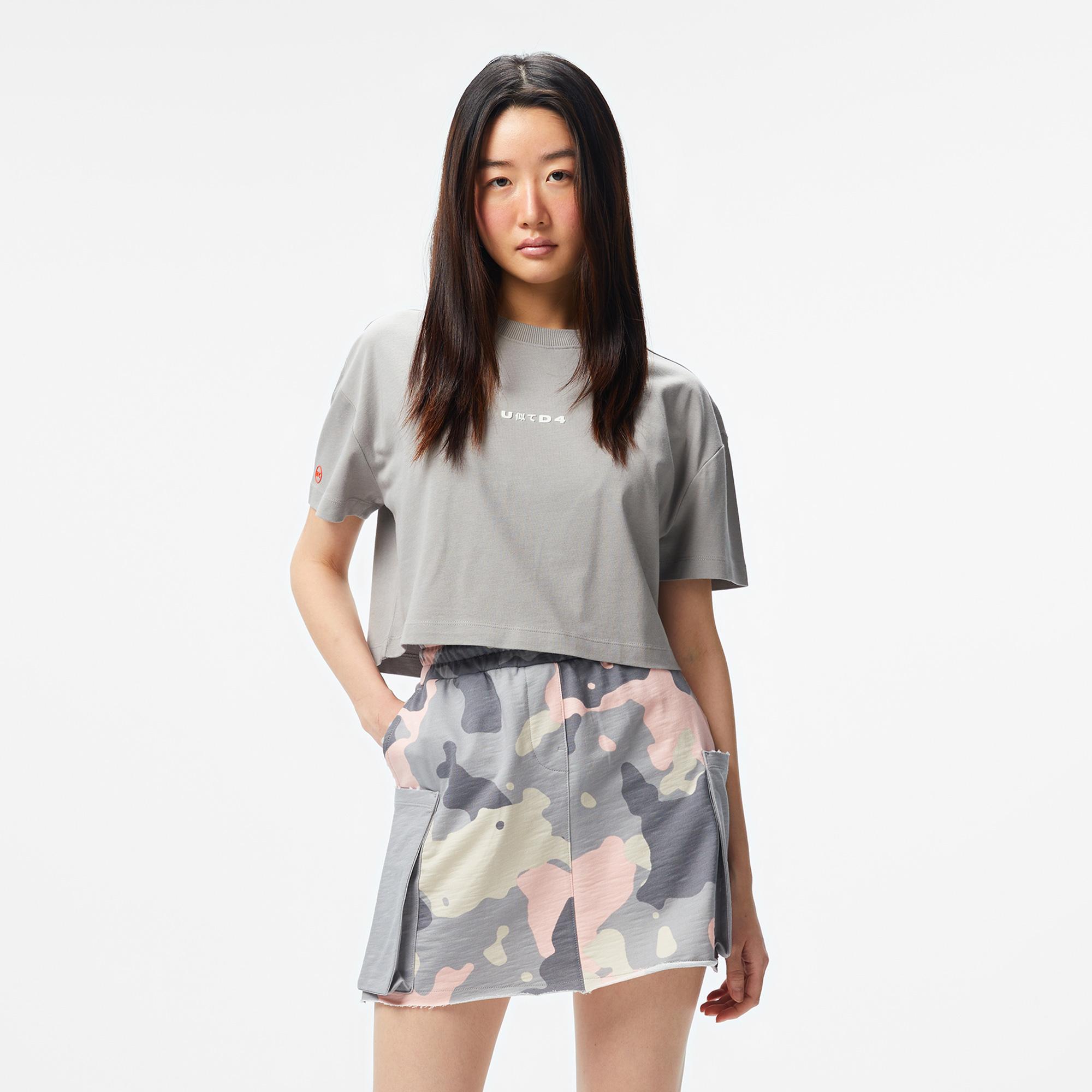 UNITED4 Classic Kadın Gri Crop T-Shirt