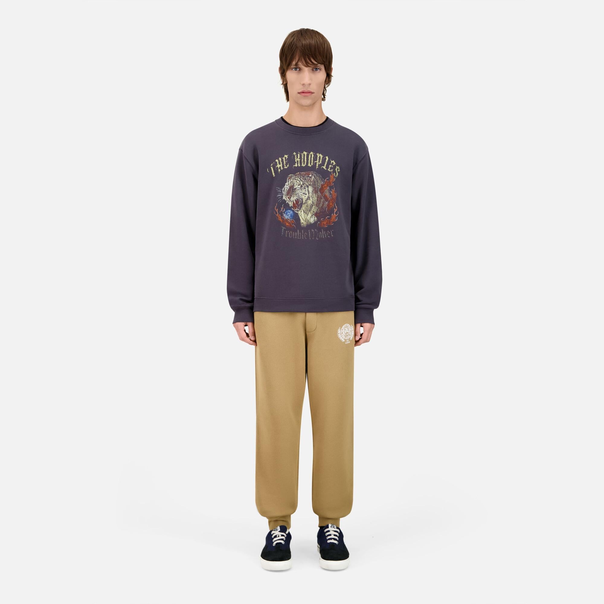 ERKEK BASKILI BİSİKLET YAKA GRİ SWEATSHIRT