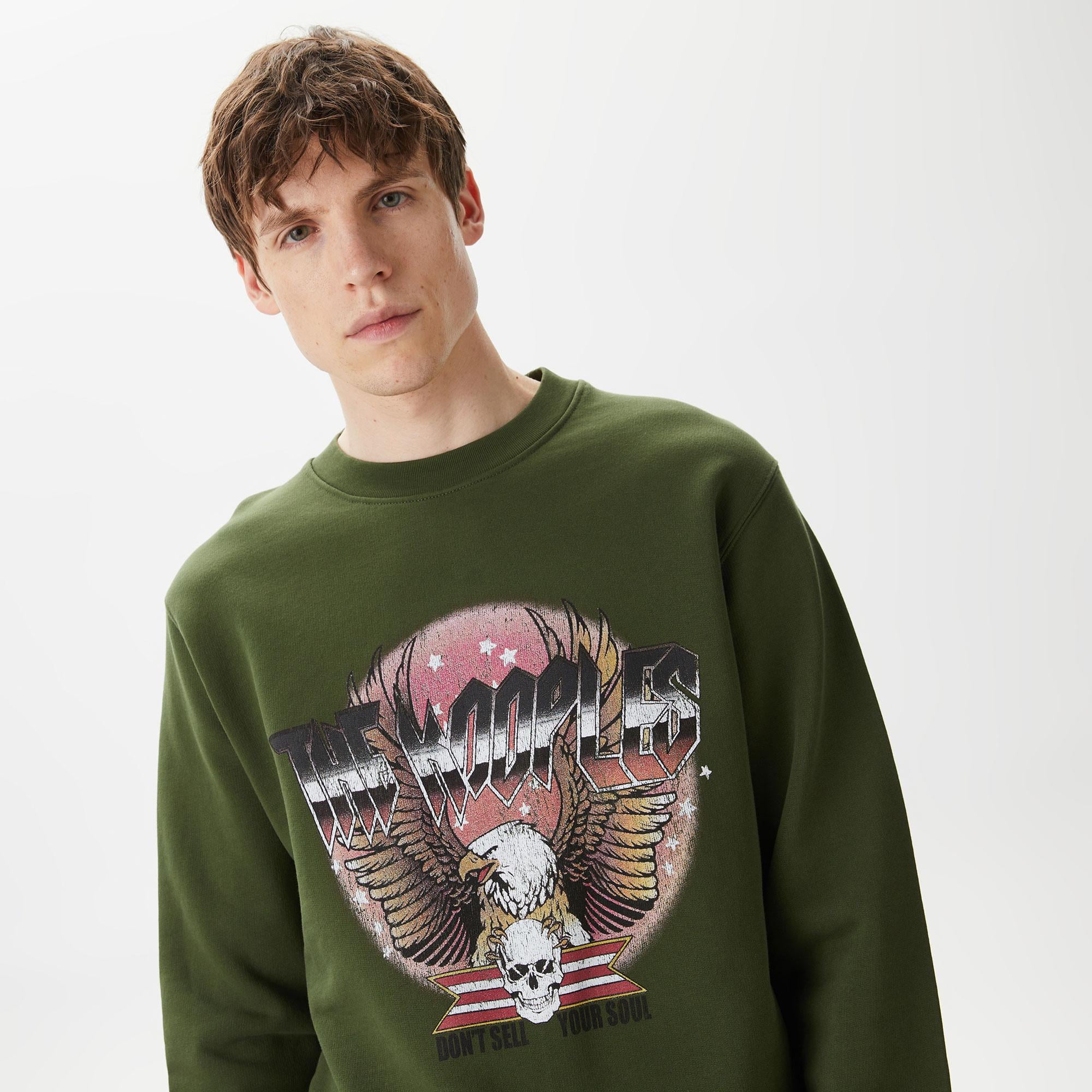 ERKEK BASKILI BİSİKLET YAKA YEŞİL SWEATSHIRT