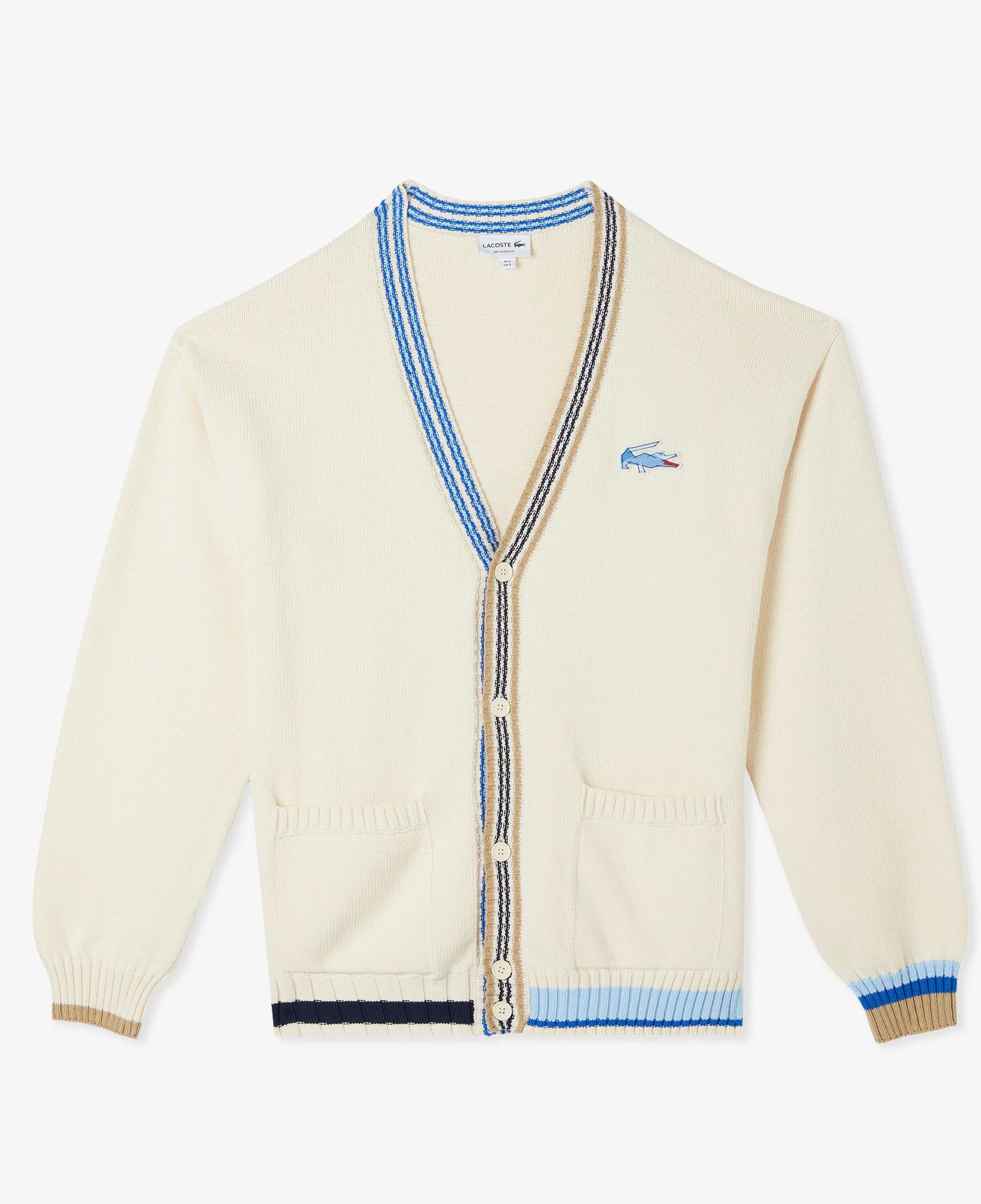 Erkek Loose Fit V Yaka Renk Bloklu Krem Hırka