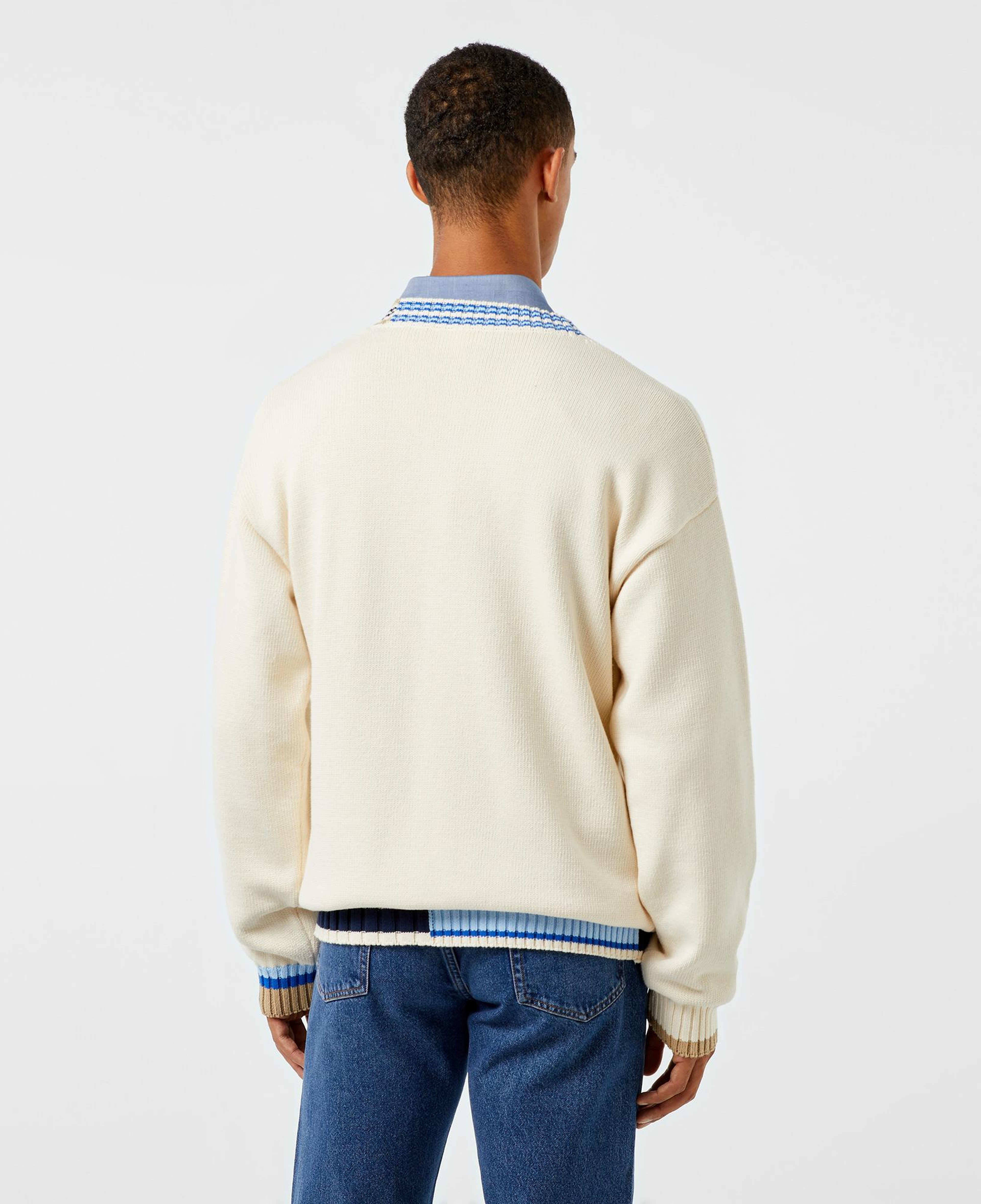 Erkek Loose Fit V Yaka Renk Bloklu Krem Hırka