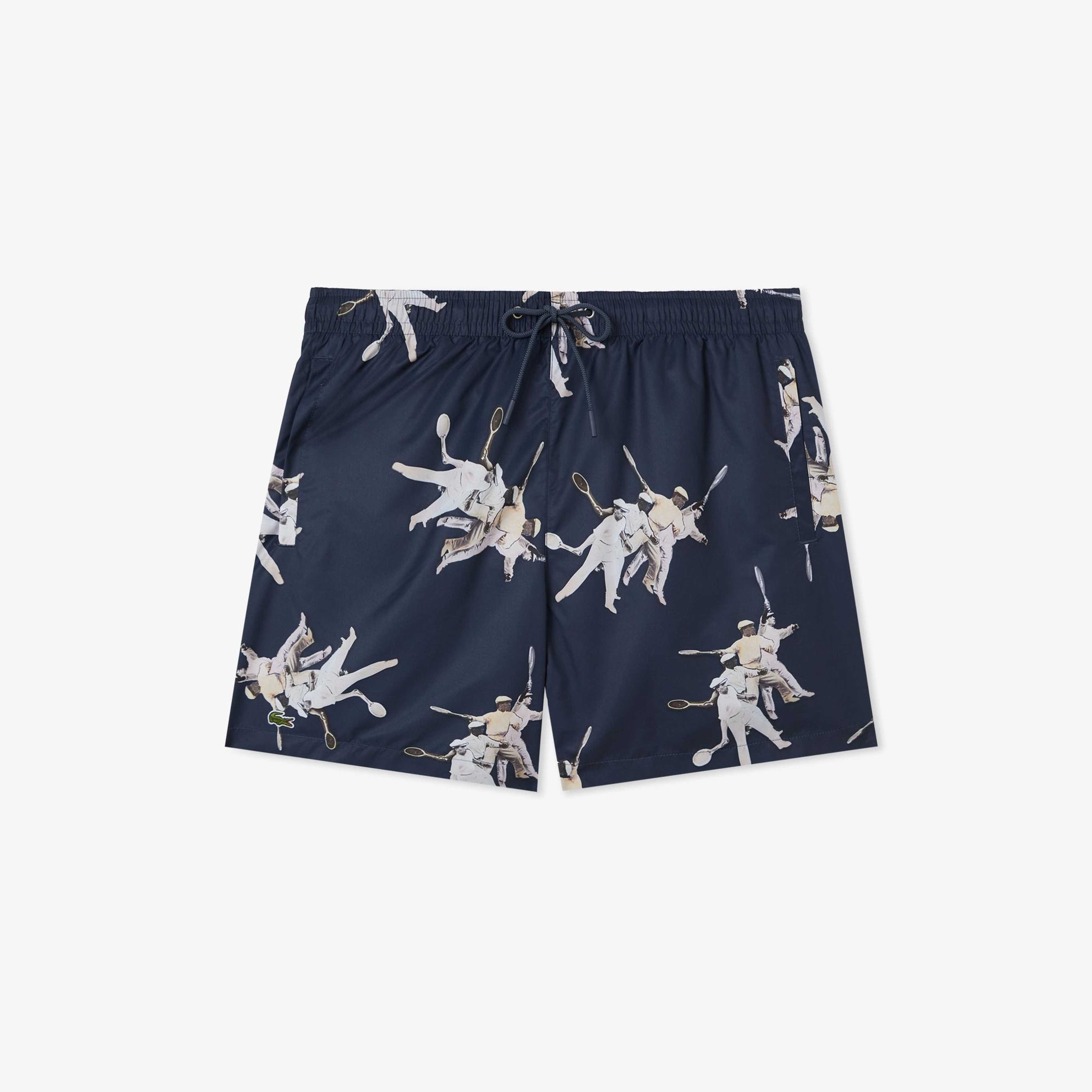 Lacoste Erkek Regular Fit Desenli Lacivert Deniz Şortu