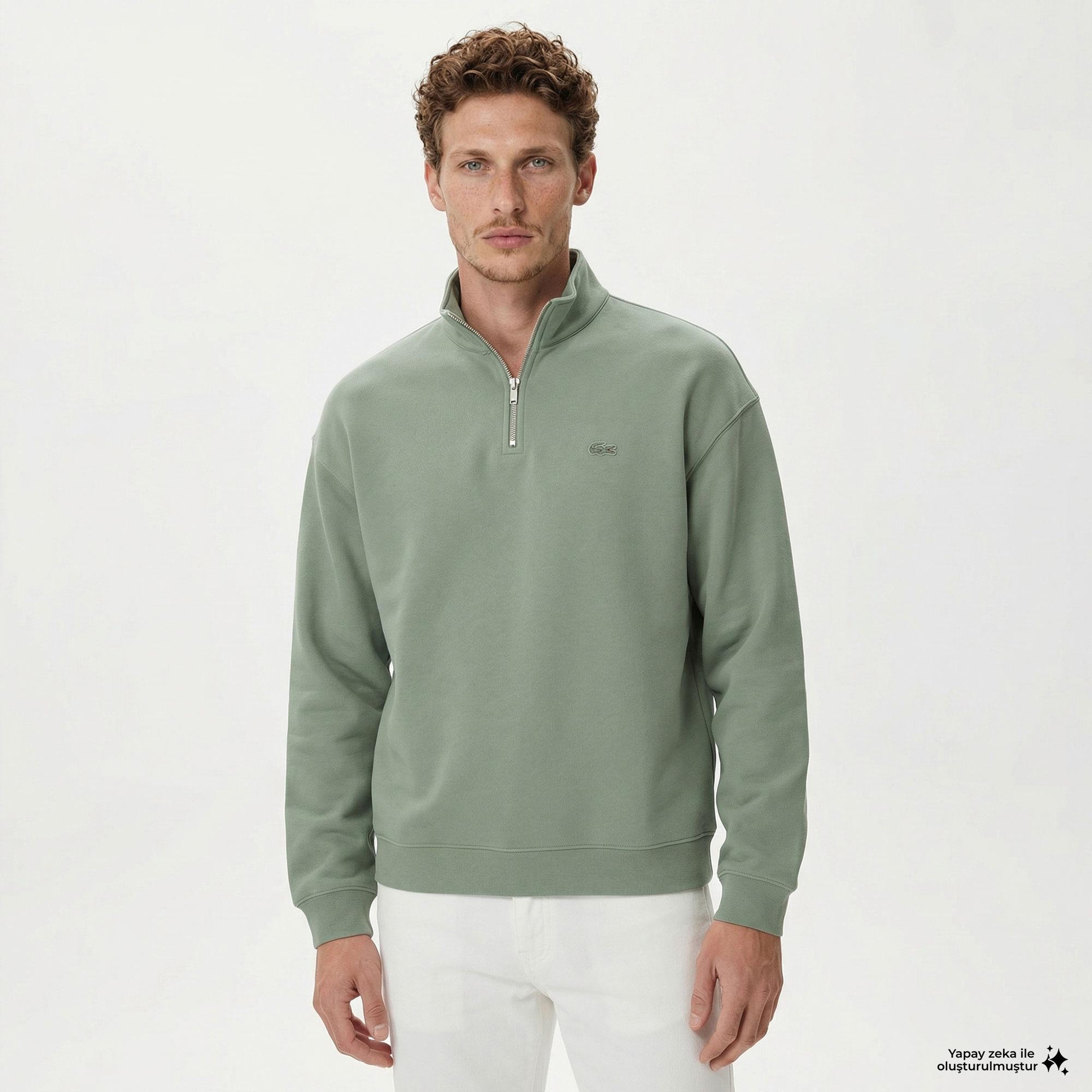 Lacoste Heavy Fleece Zipper Neck Unisex Yeşil Sweatshirt
