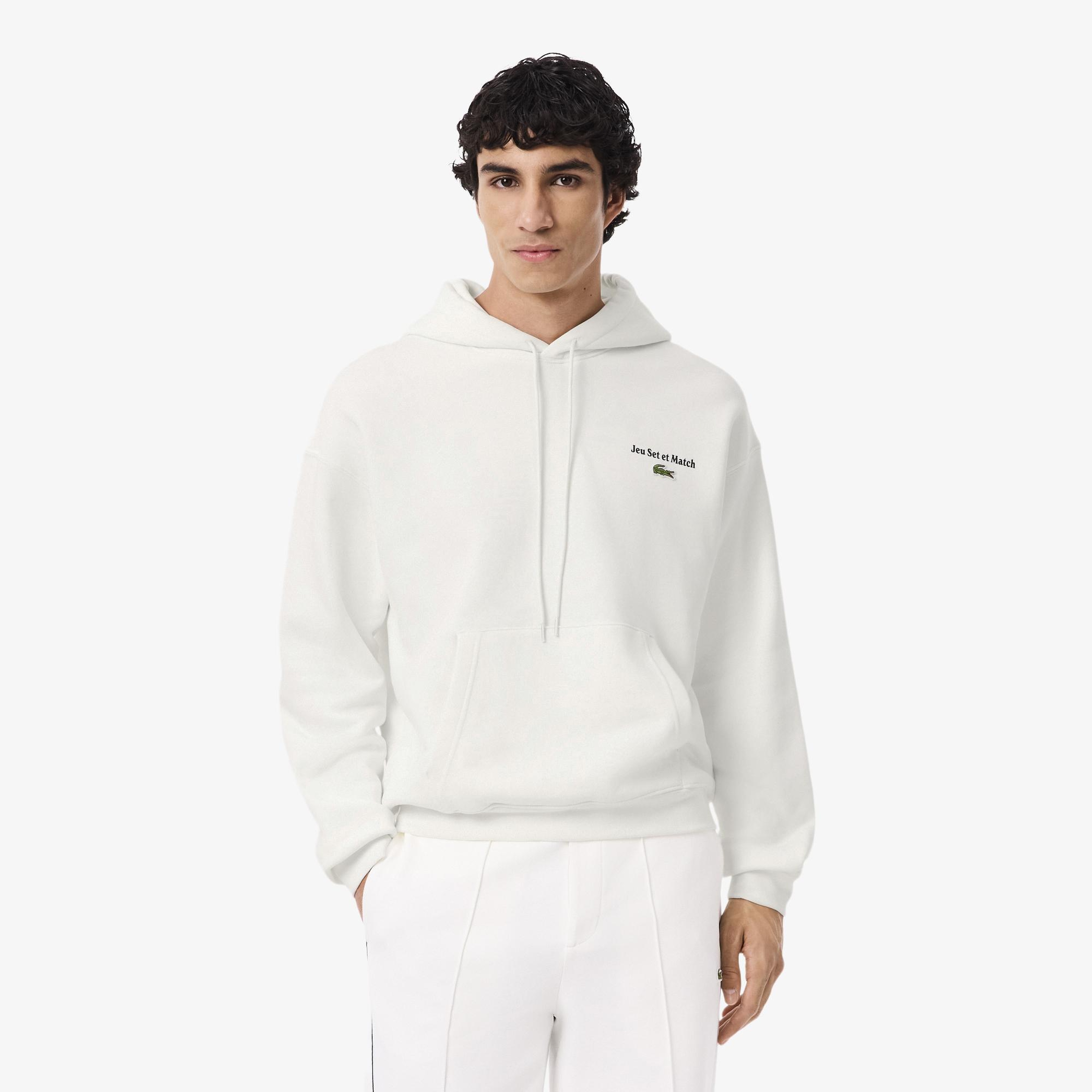 Lacoste Multi Print Fleece Erkek Beyaz Hoodie