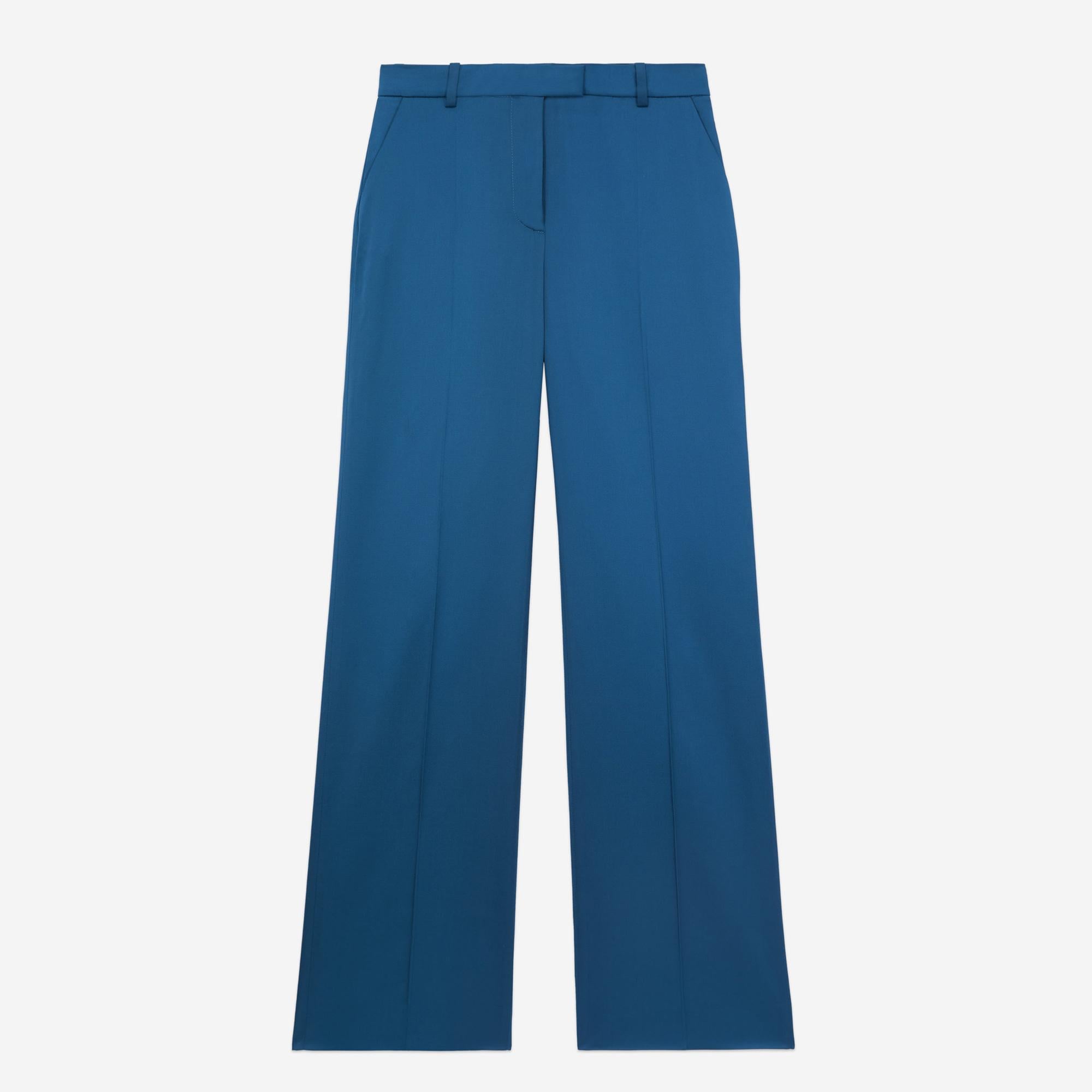 KADIN STRAIGHT FIT ÇİÇEK DESENLİ MAVİ PANTOLON