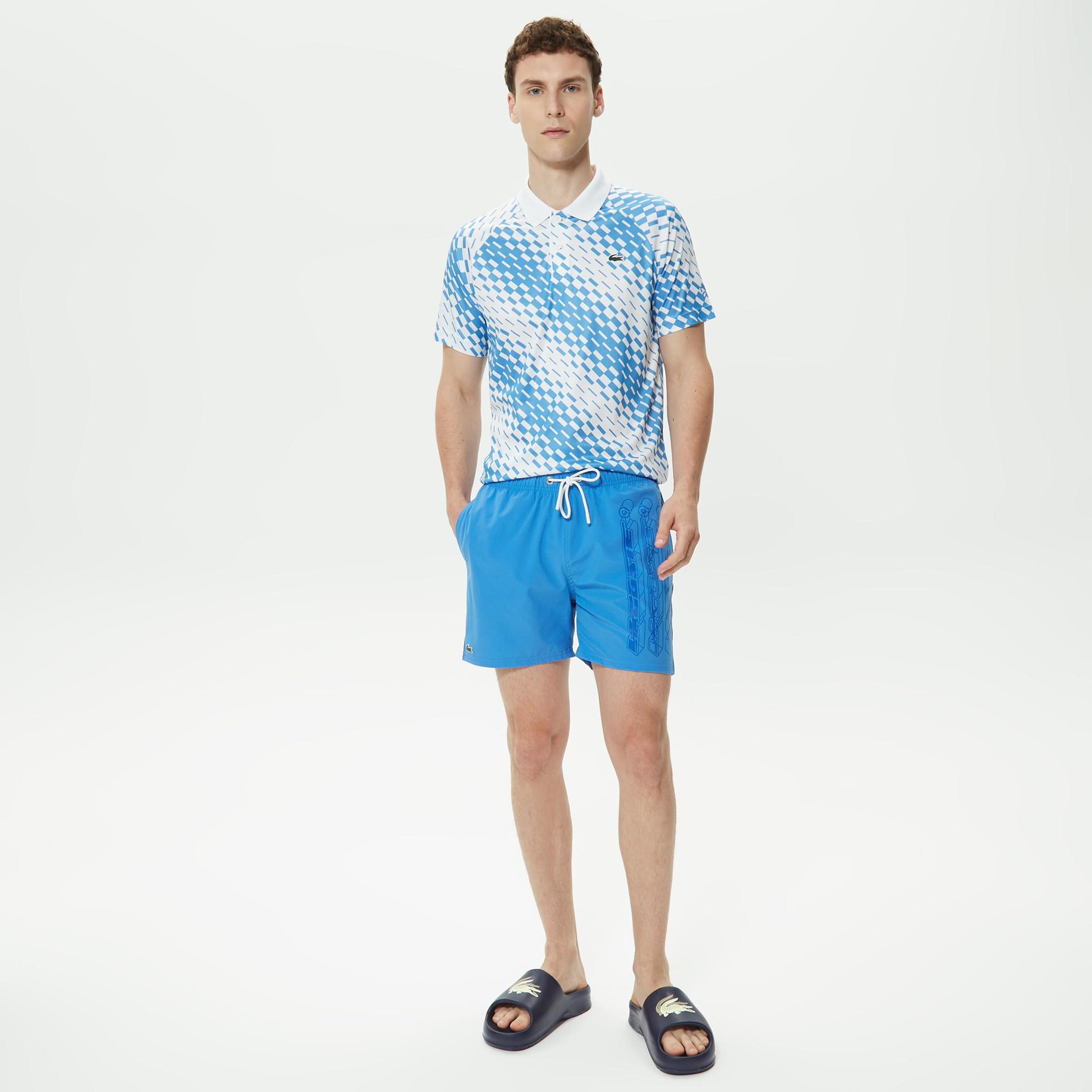 Lacoste Erkek Baskılı Mavi Deniz Şortu