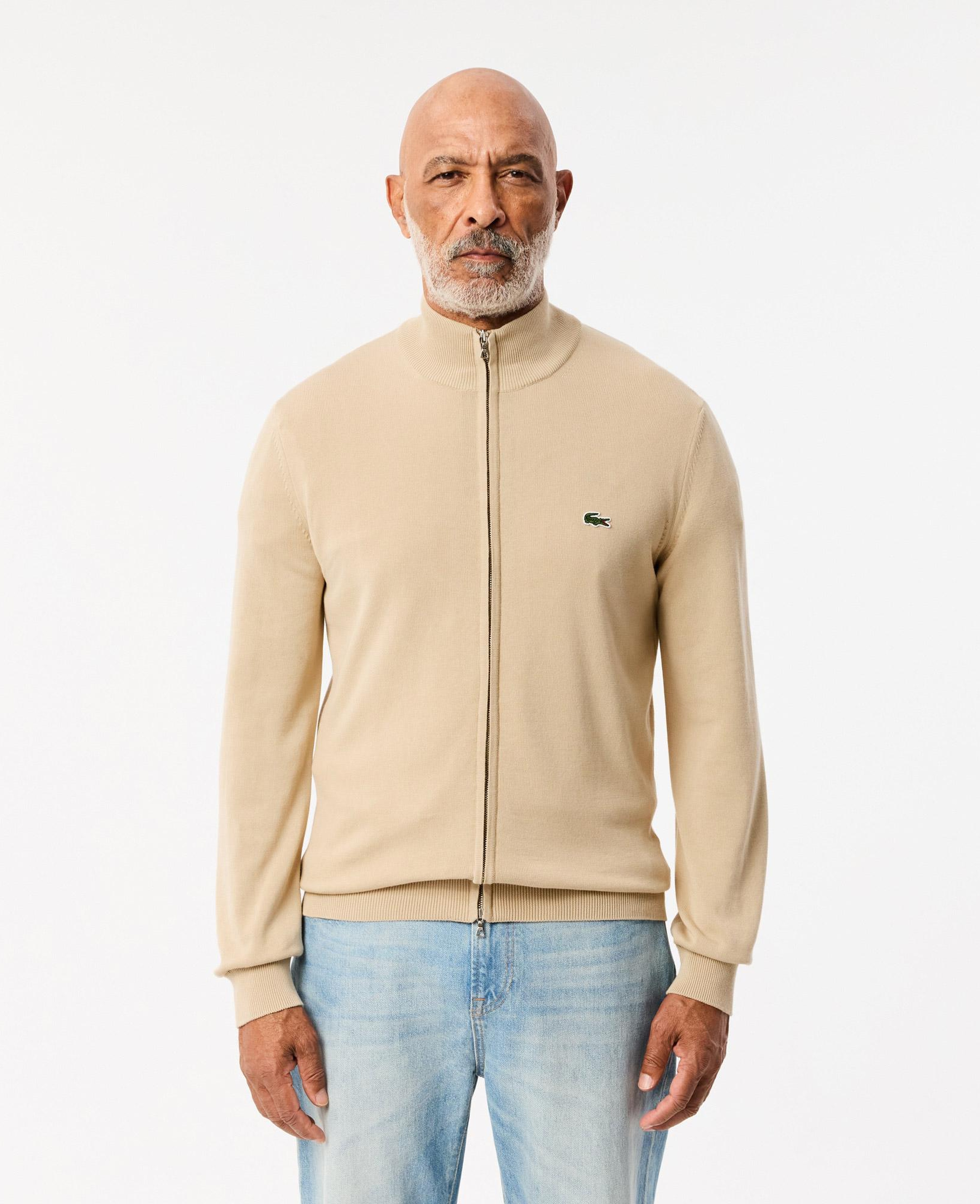 Monochrome High Neck Zipped Cotton Sweater