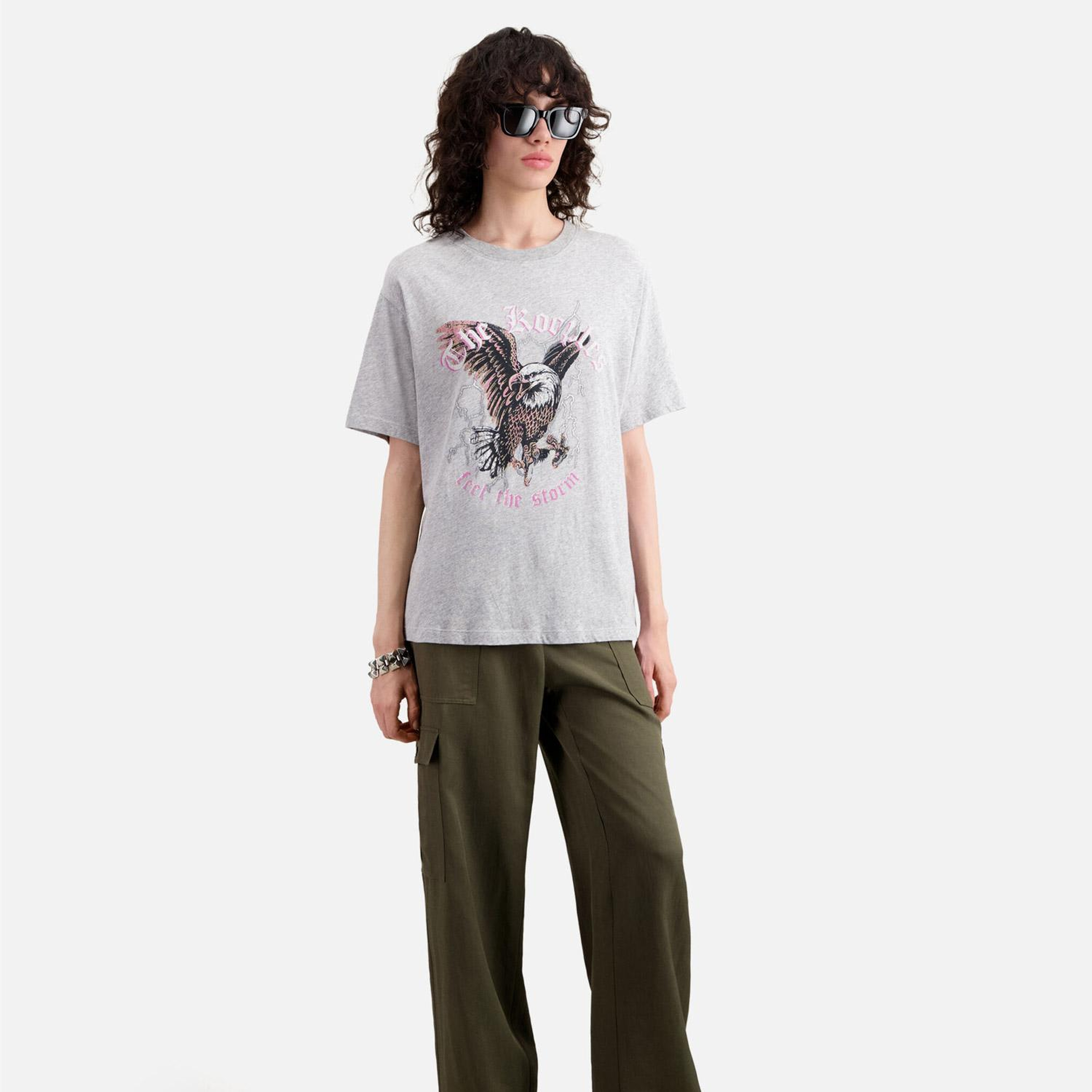 KADIN BASKILI GRİ T-SHIRT